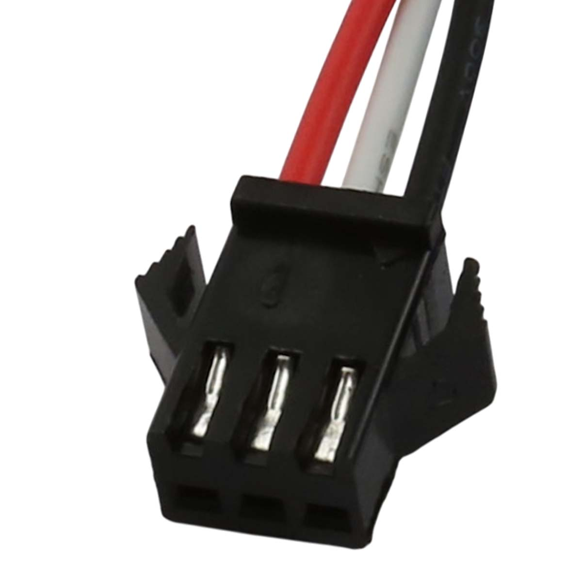 Connettore nero a 3 pin con fili rosso, bianco e nero.