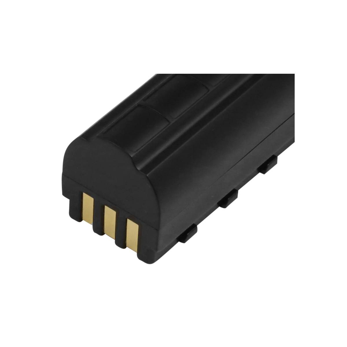 Batteria nera con contatti dorati e dettaglio scanalato superiore.