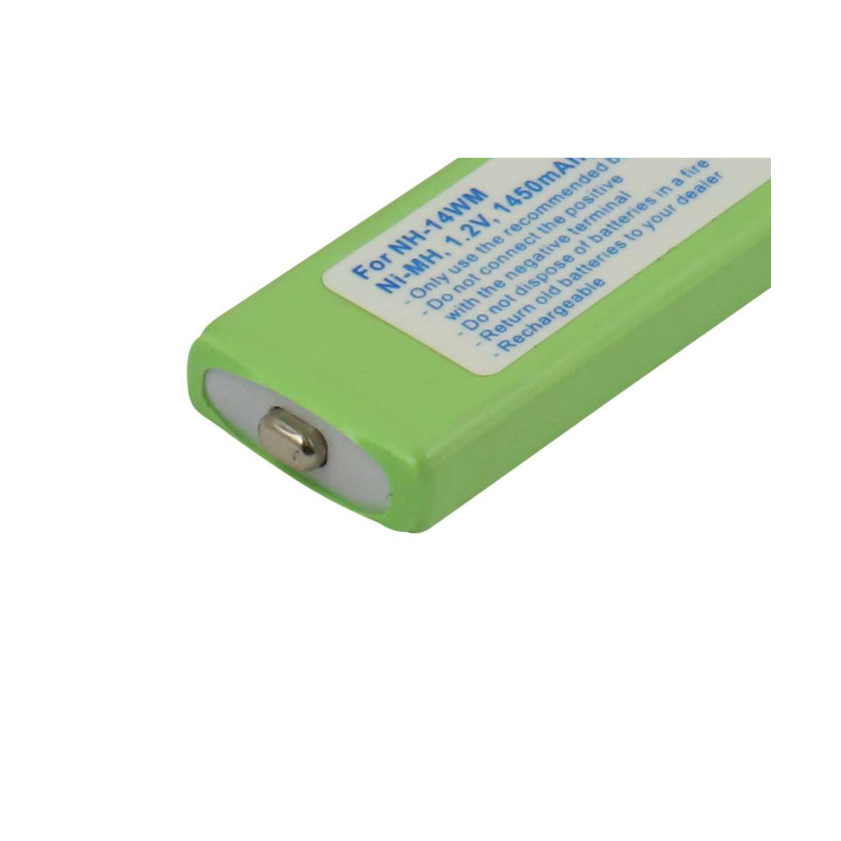 Batteria verde Ni-MH, 1,2V, 1450mAh, con istruzioni di ricarica.