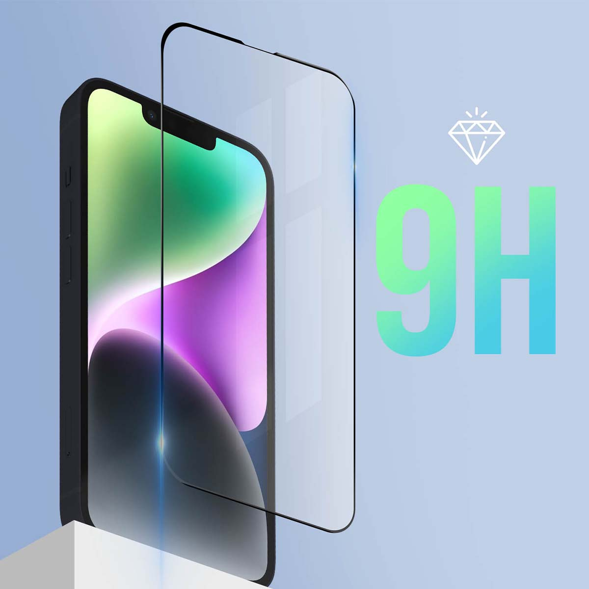 Un smartphone avec un protecteur d'écran et le texte 9H.