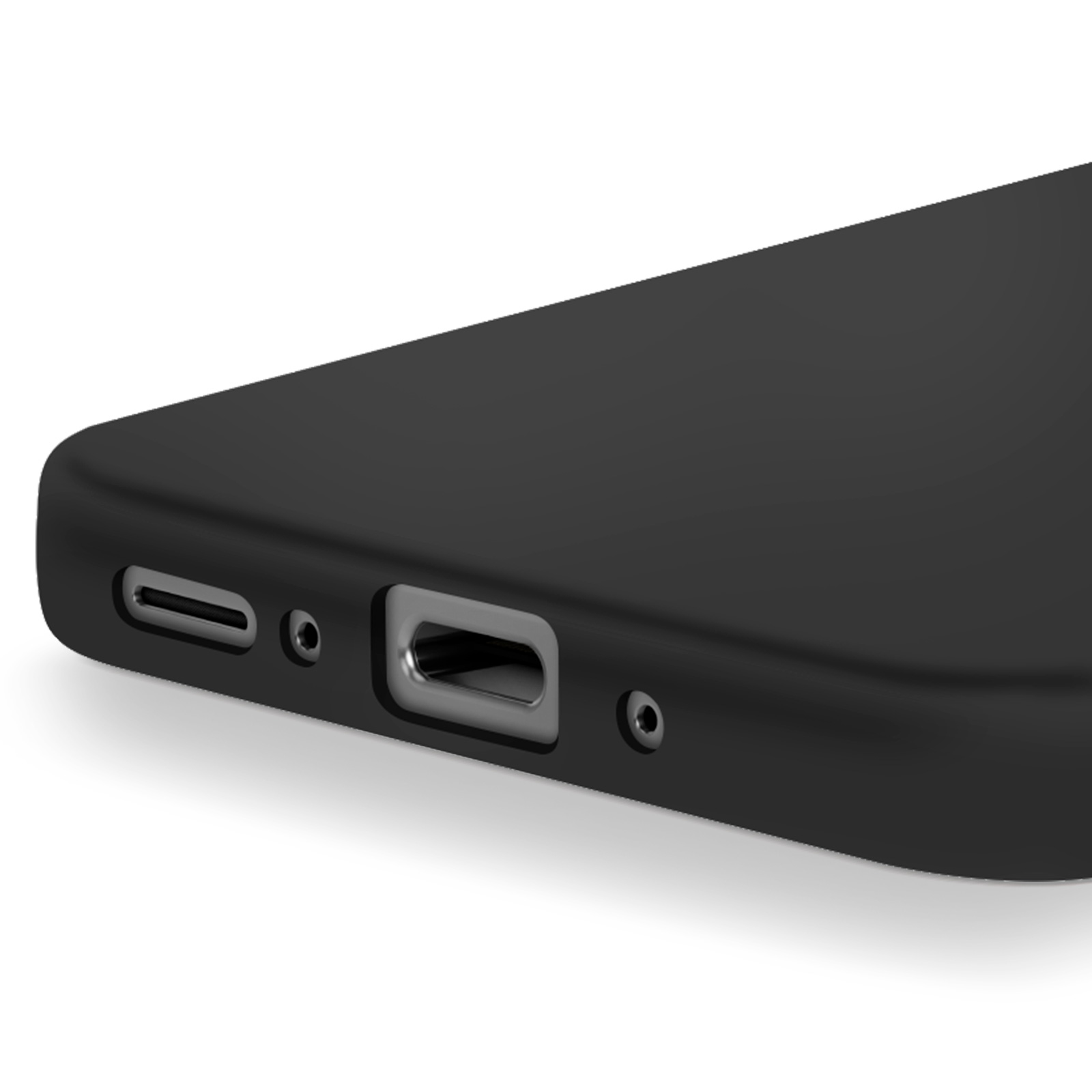 Primo piano di una custodia nera per telefono con porte.