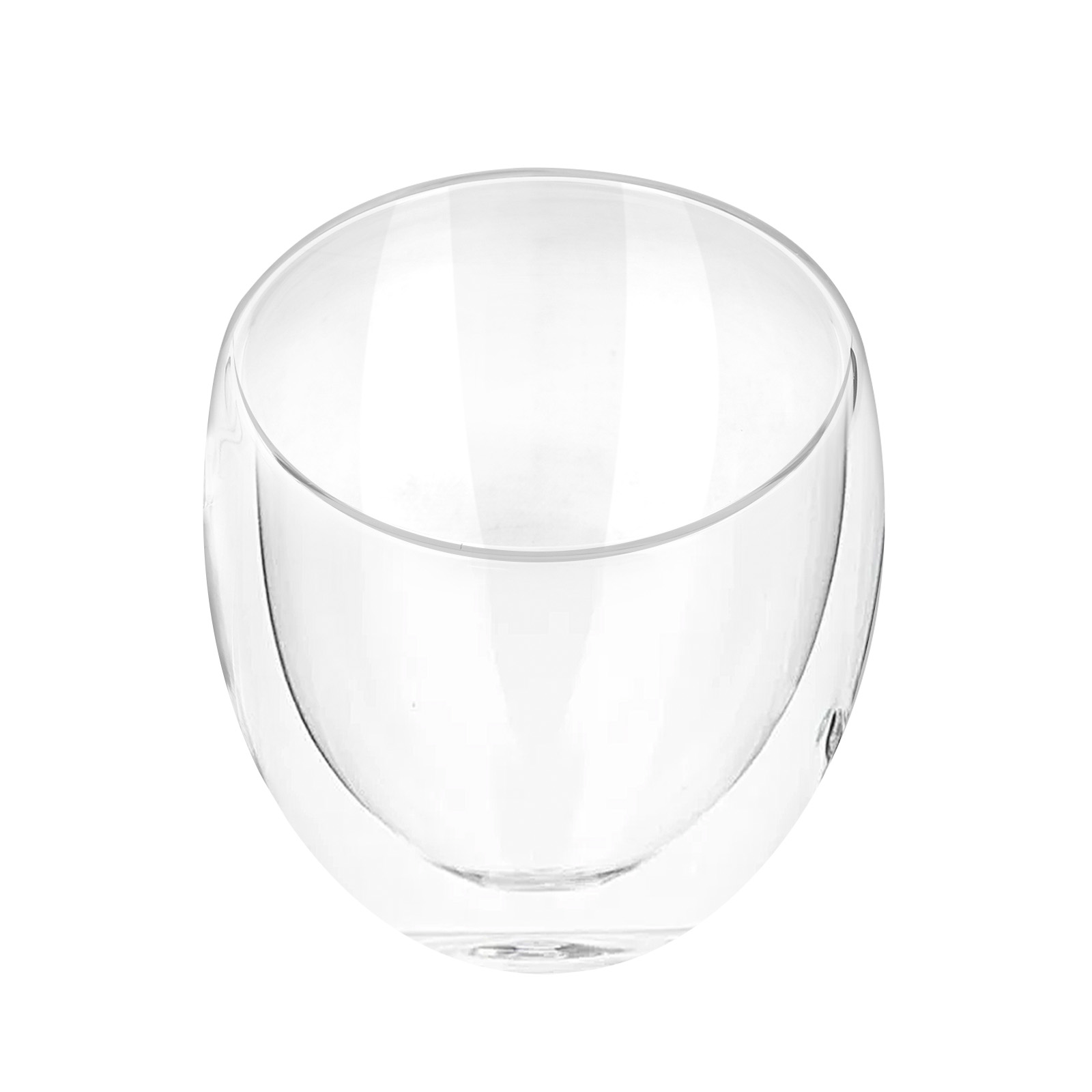 Ein transparenter Glasbecher mit doppelwandiger Konstruktion.