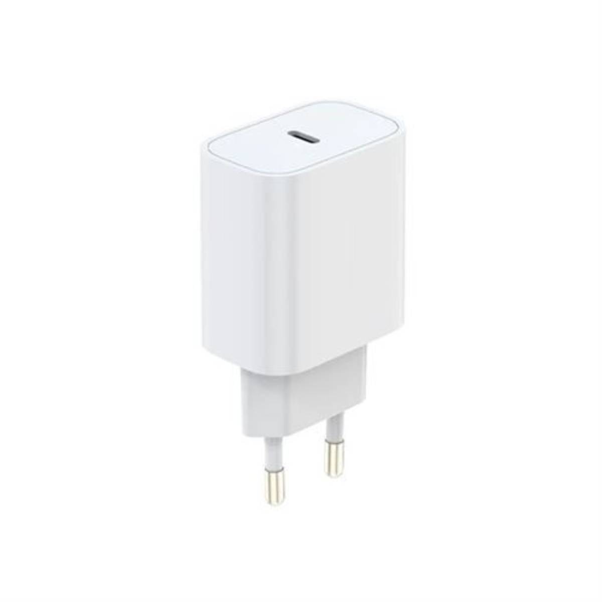 Un adattatore USB-C bianco con due punte metalliche.