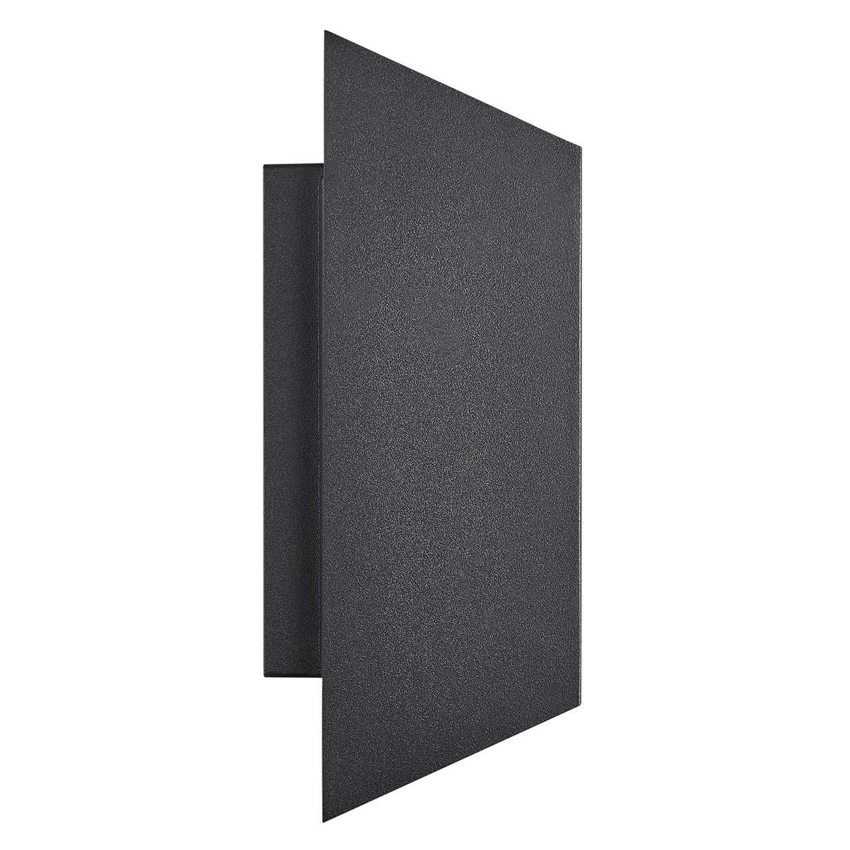 Un rectángulo oscuro y texturizado sobresale de una pared, sobre fondo blanco.