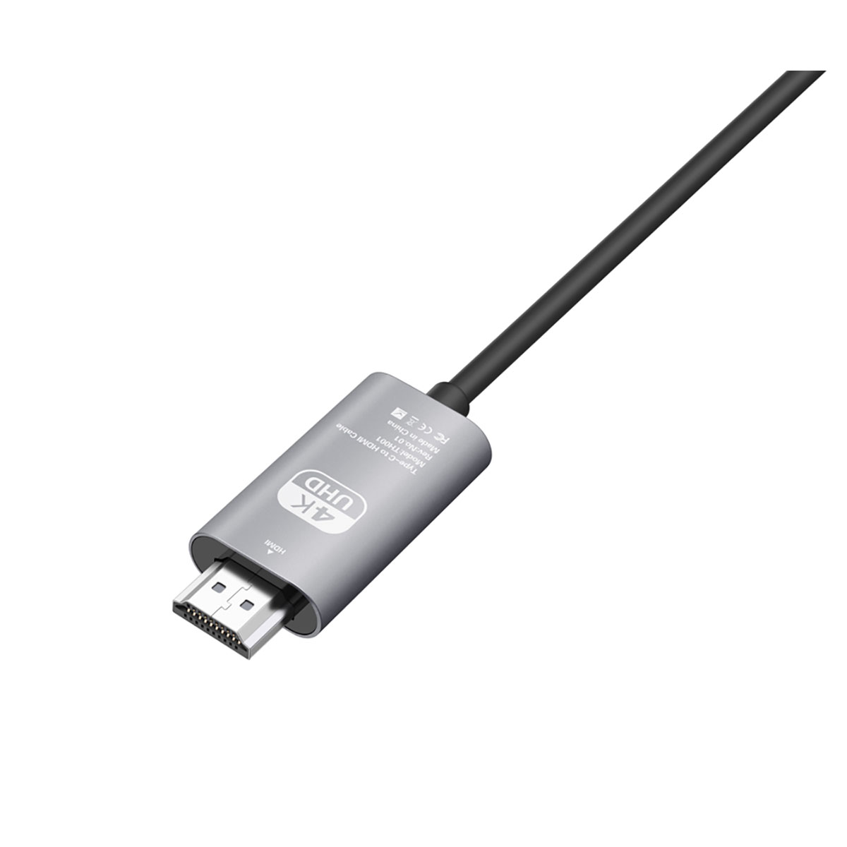 Grauer HDMI-Adapterkabel mit 4K UHD-Beschriftung. Schwarz.