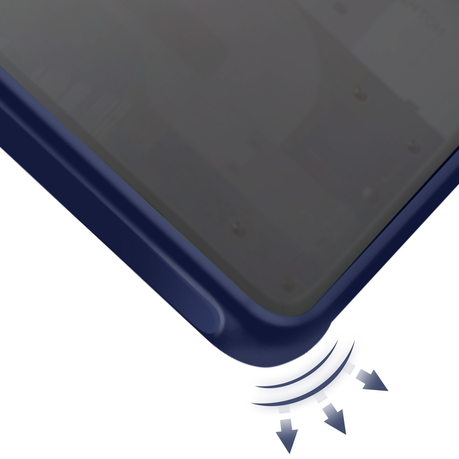 Coque bleue avec symbole de protection.