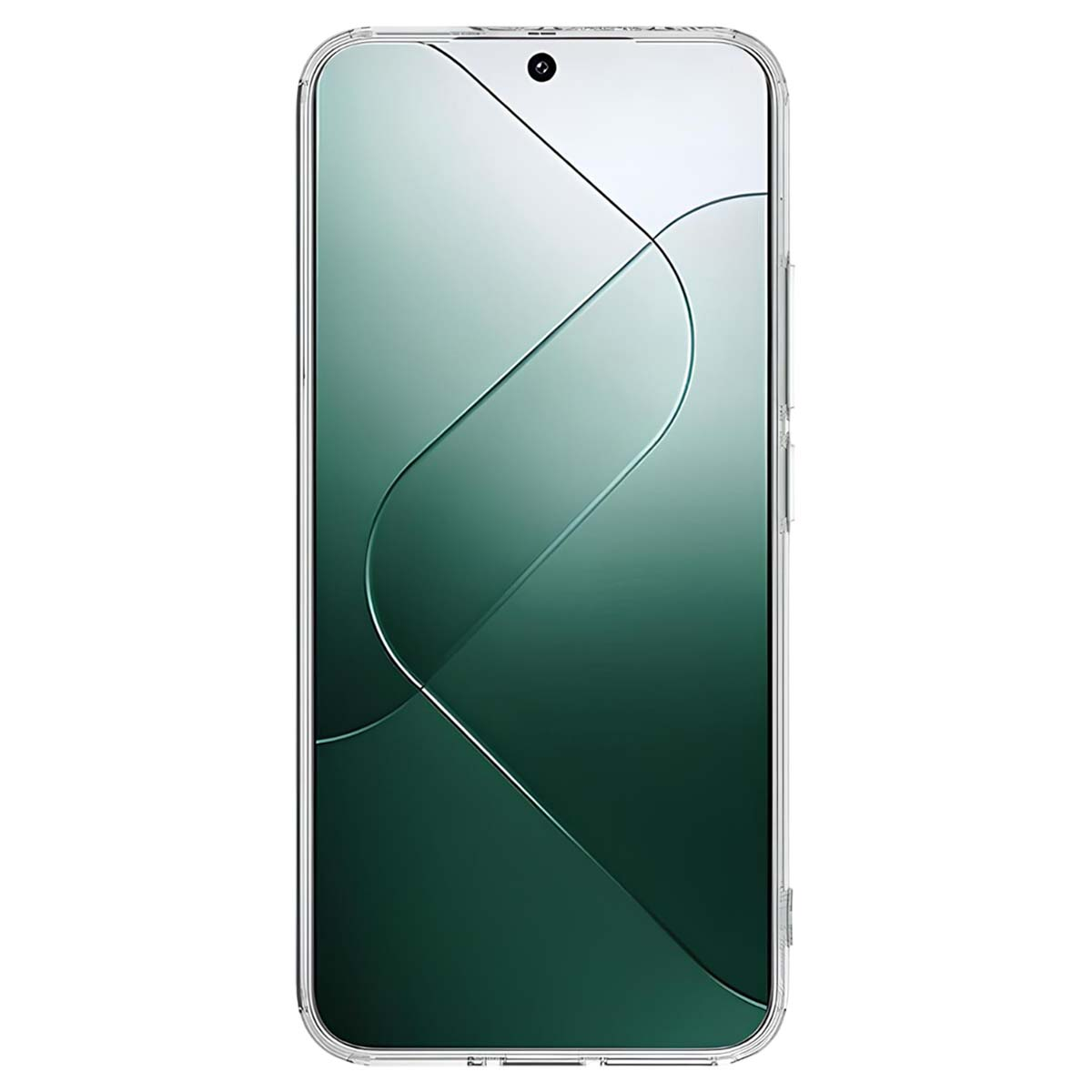 Una cover trasparente per telefono con motivo a sfondo verde.
