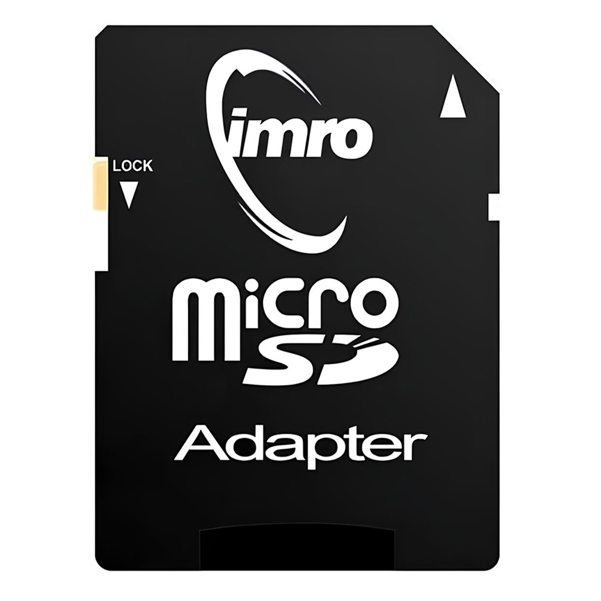 Un adattatore Micro SD nero con logo e testo bianchi. Include 'Lock'.