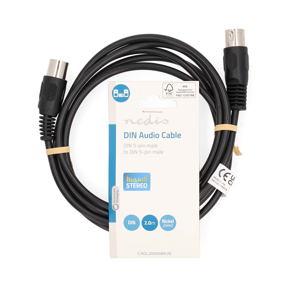 Czarny kabel audio DIN męski 5-pinowy do DIN męskiego 5-pinowego z opakowaniem.