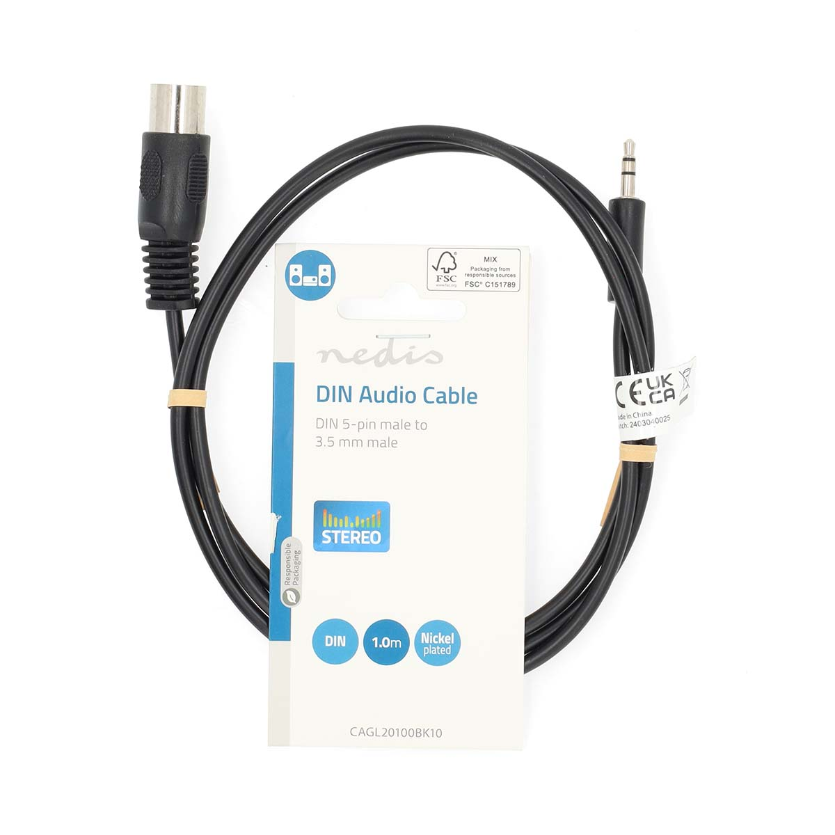 Cavo audio nero con connettori maschio DIN 5 pin e 3,5 mm, 1m.