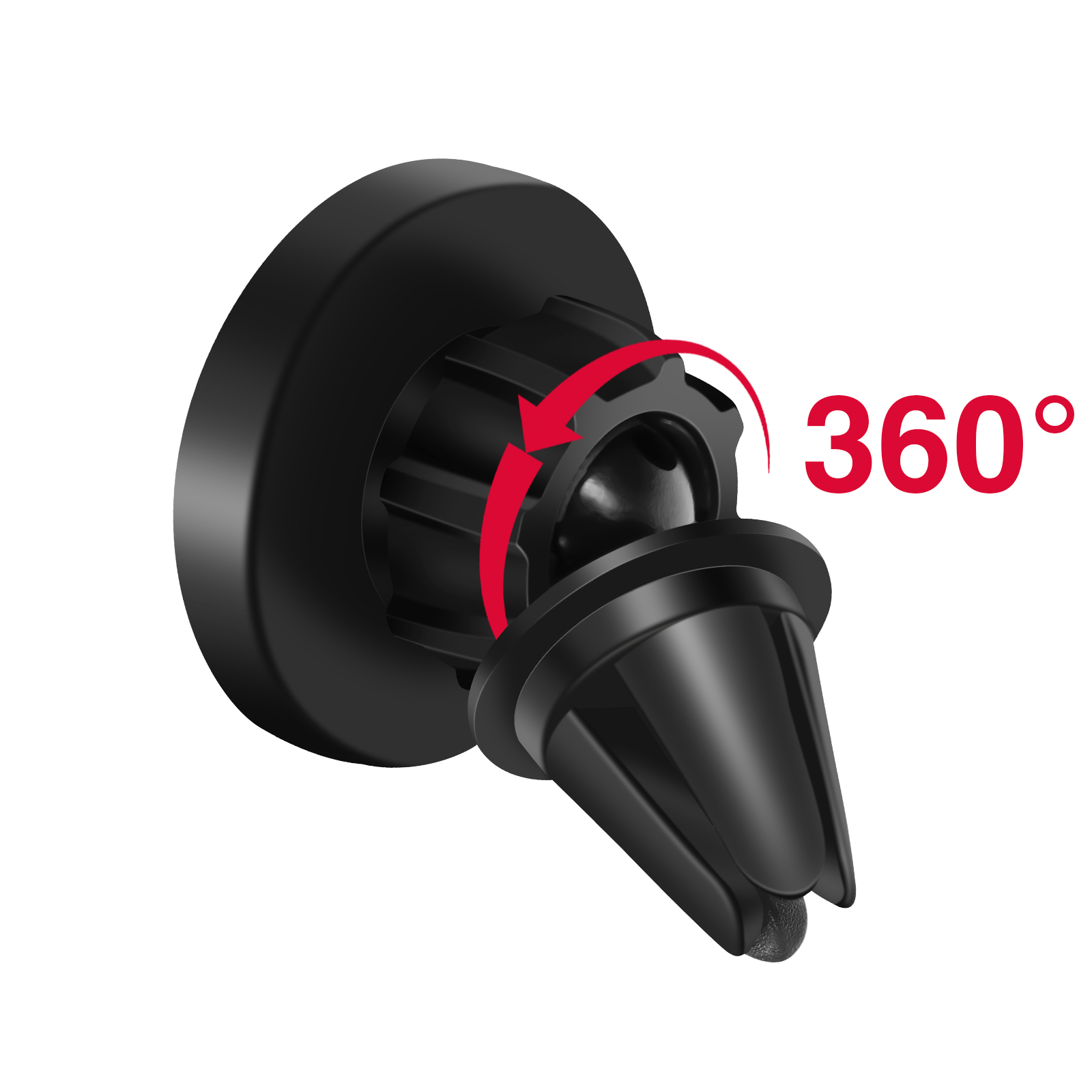 Schwarzer Lüftungsschlitz-Handyhalter mit 360-Grad-Drehpfeil.
