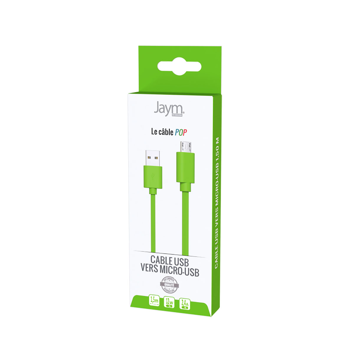 Confezione cavo Jaym: USB a Micro-USB, 1,5m, verde.