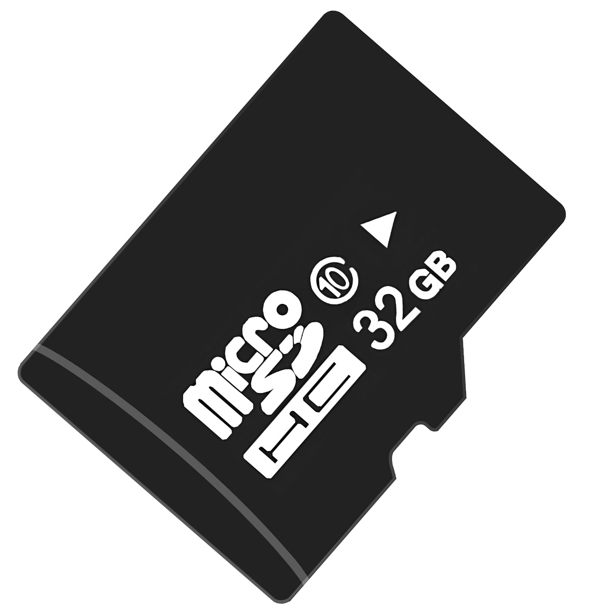 Schwarze MicroSD-Karte mit 32 GB Speicherkapazität und weißer Beschriftung.