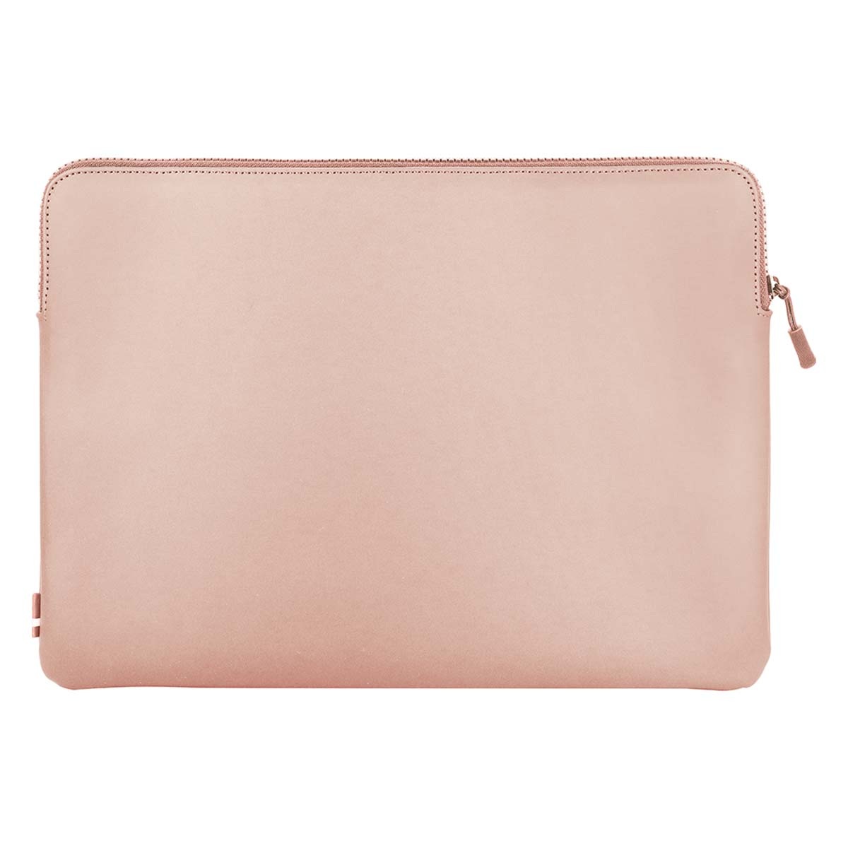Una custodia per laptop color rosa cipria con cerniera.
