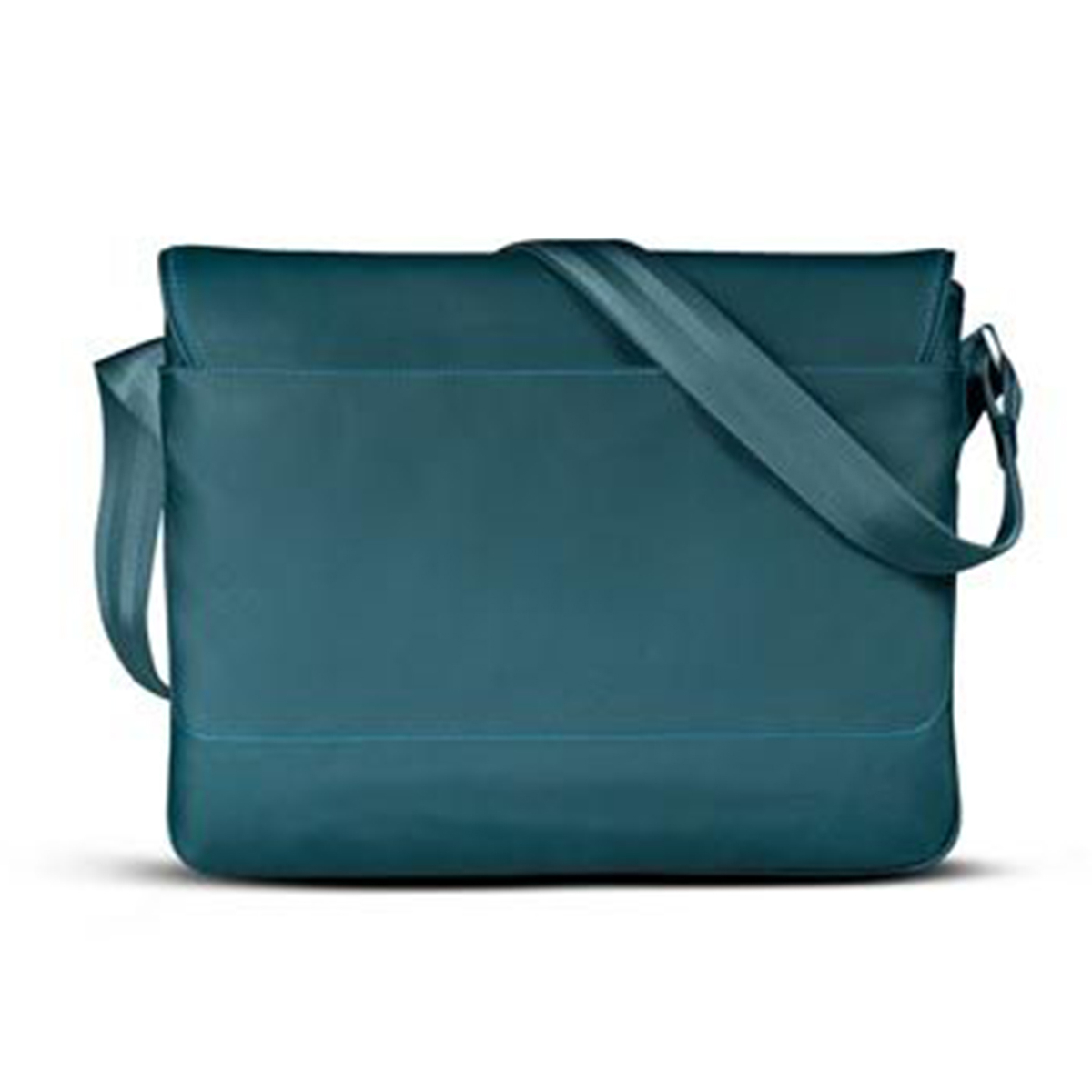 Un sac messager bleu sarcelle avec une sangle réglable.