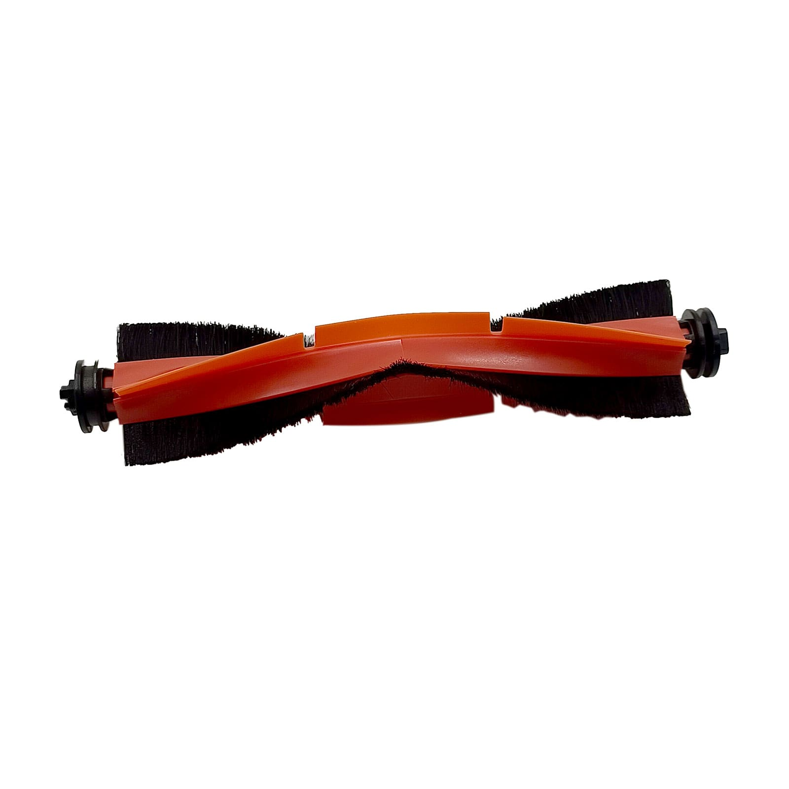 Orange Saugroboter-Bürste mit schwarzen Borsten und schwarzen Endkappen.
