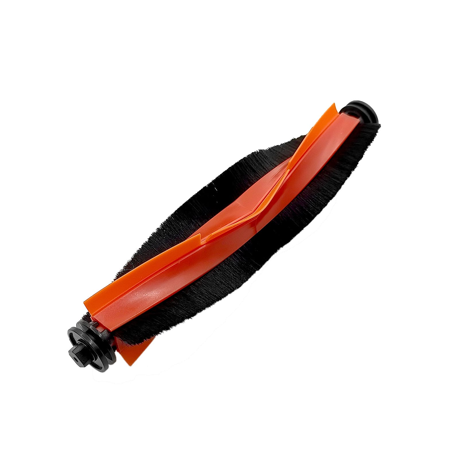 Eine orangefarbene Bürste mit schwarzen Borsten und schwarzen Endkappen.