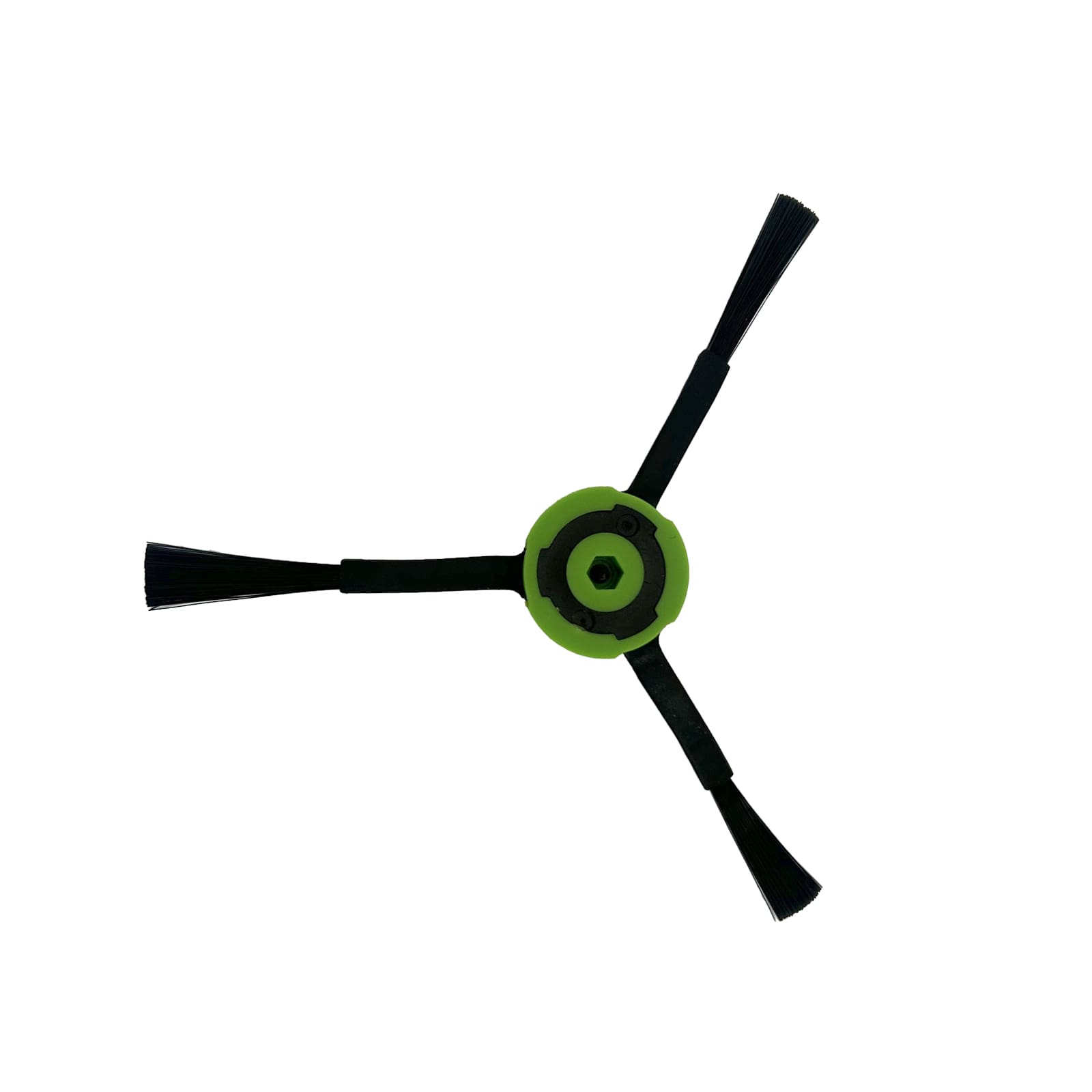 Une brosse latérale noire à trois bras sur une base verte.