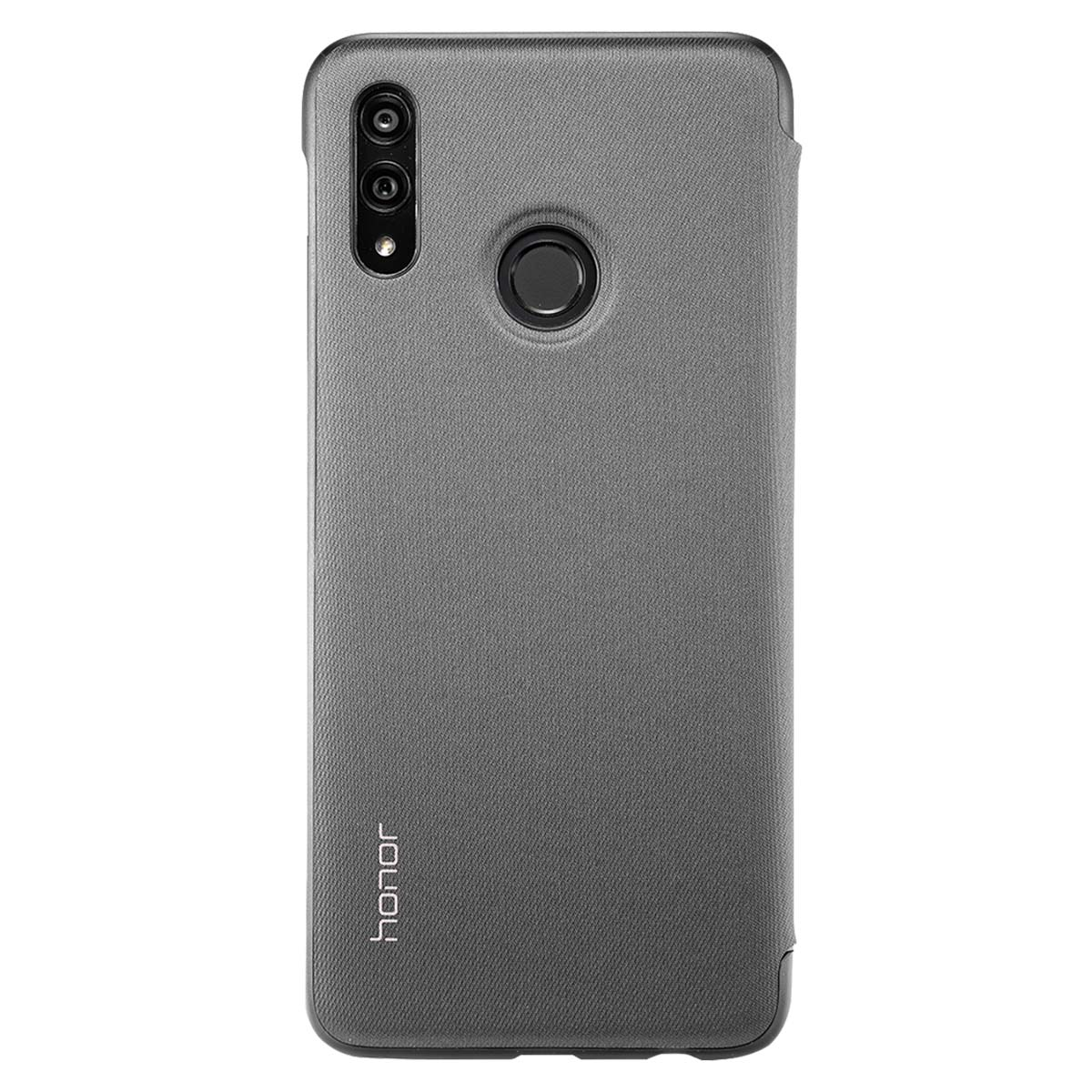 Custodia grigia per telefono con tre fotocamere e sensore impronte.