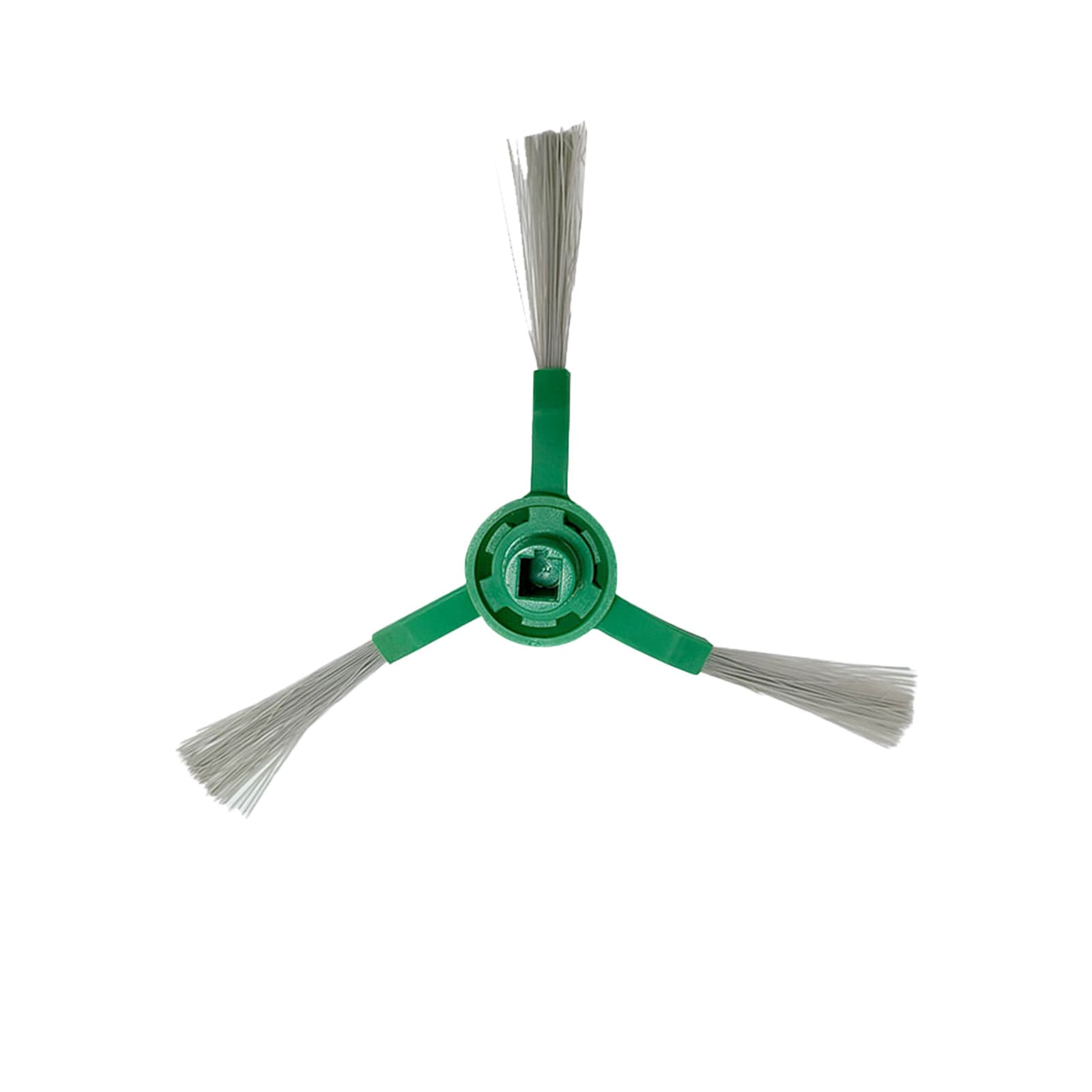 Ein grüner Roboter-Staubsaugerbürstenkopf mit drei grauen Borstenarmen.