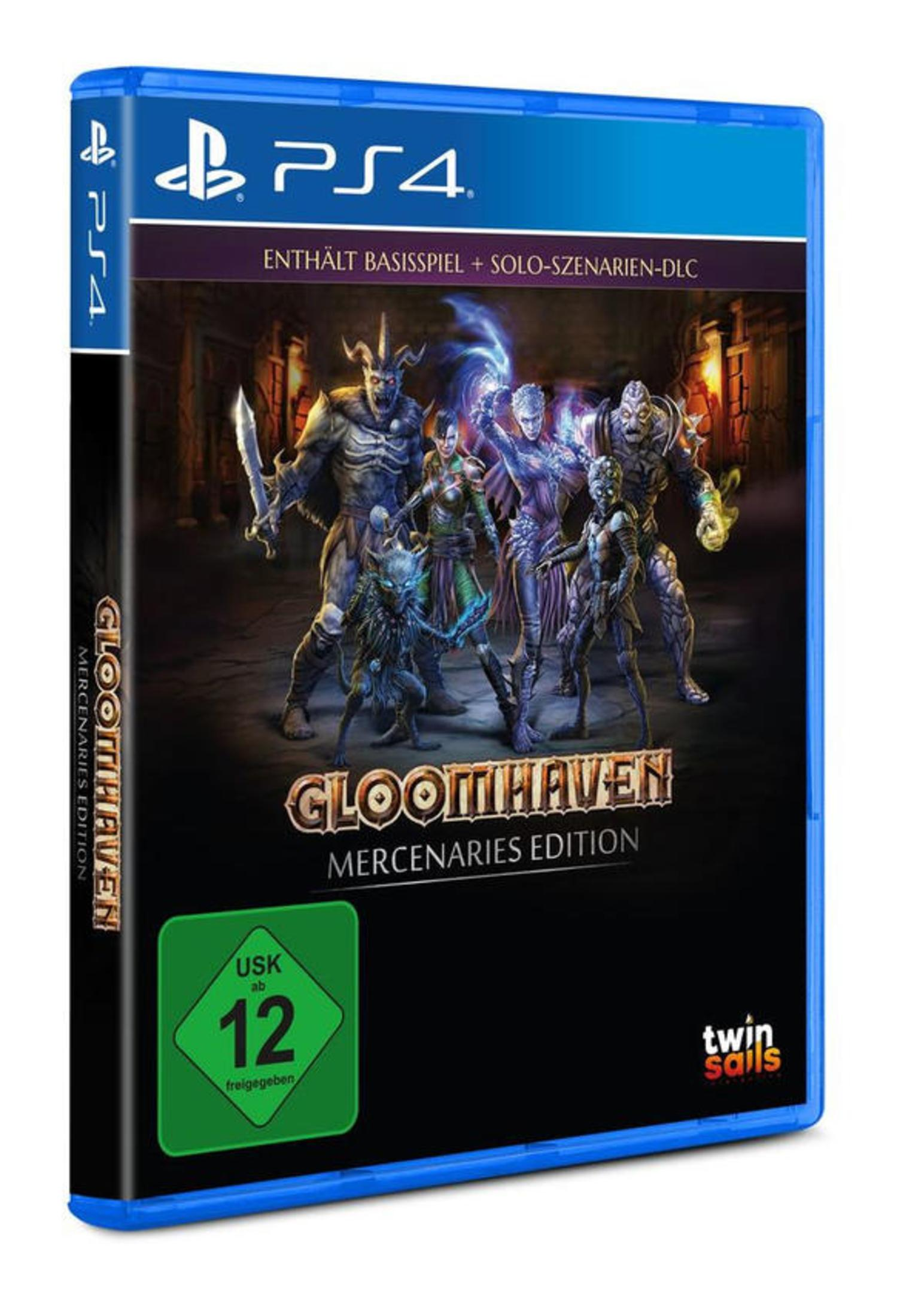 Boîtier de jeu PS4 Gloomhaven: Mercenaries Edition avec guerriers fantastiques et classification USK 12.