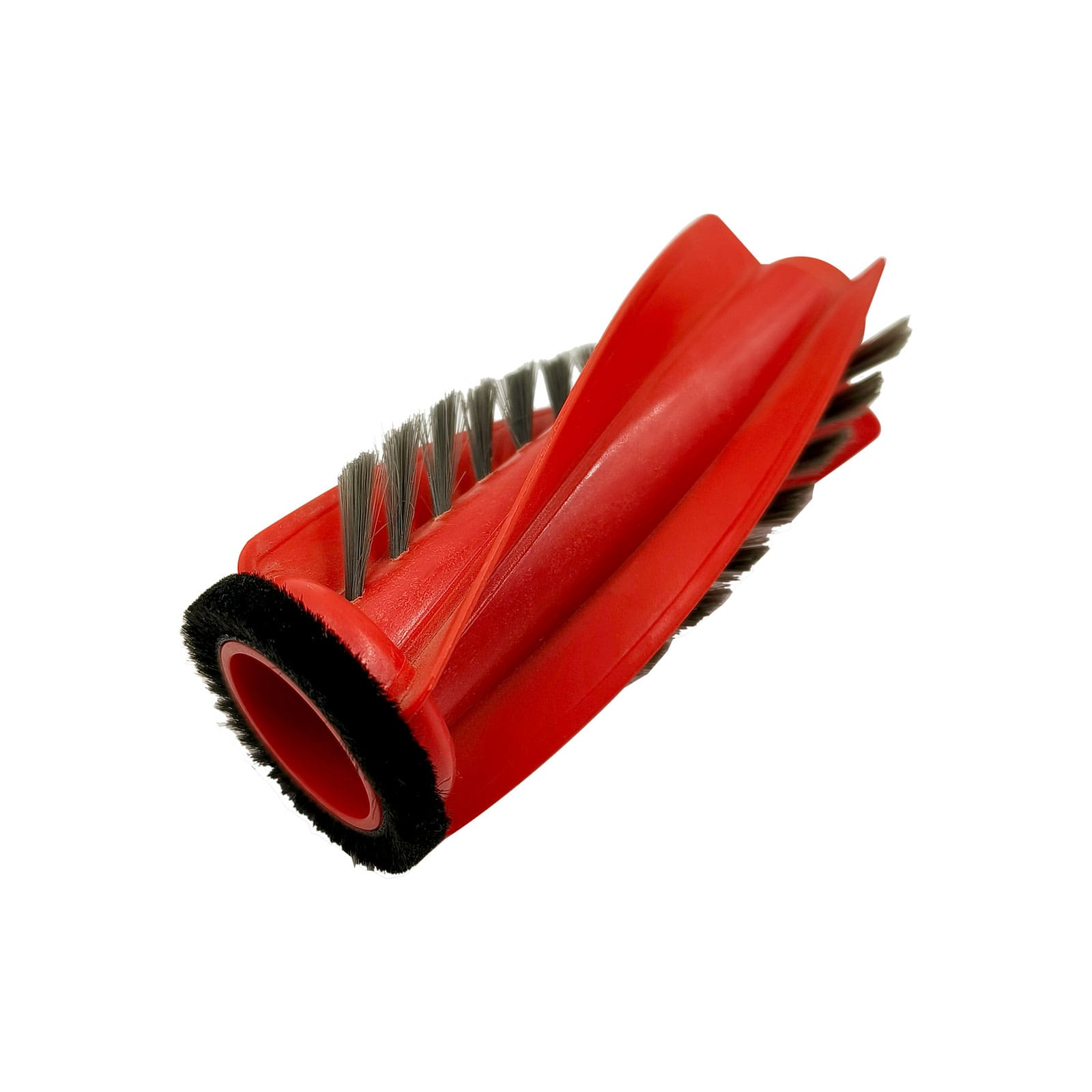 Roter Staubsaugerbürstenkopf mit grauen Borsten.