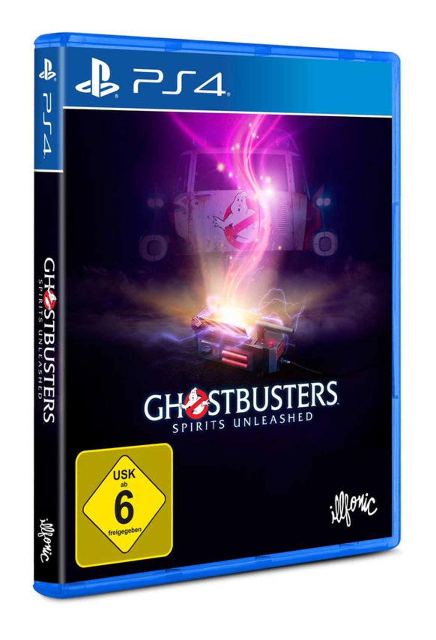 Boîtier de jeu PS4 Ghostbusters: Spirits Unleashed avec Ecto-1 et pack de protons.