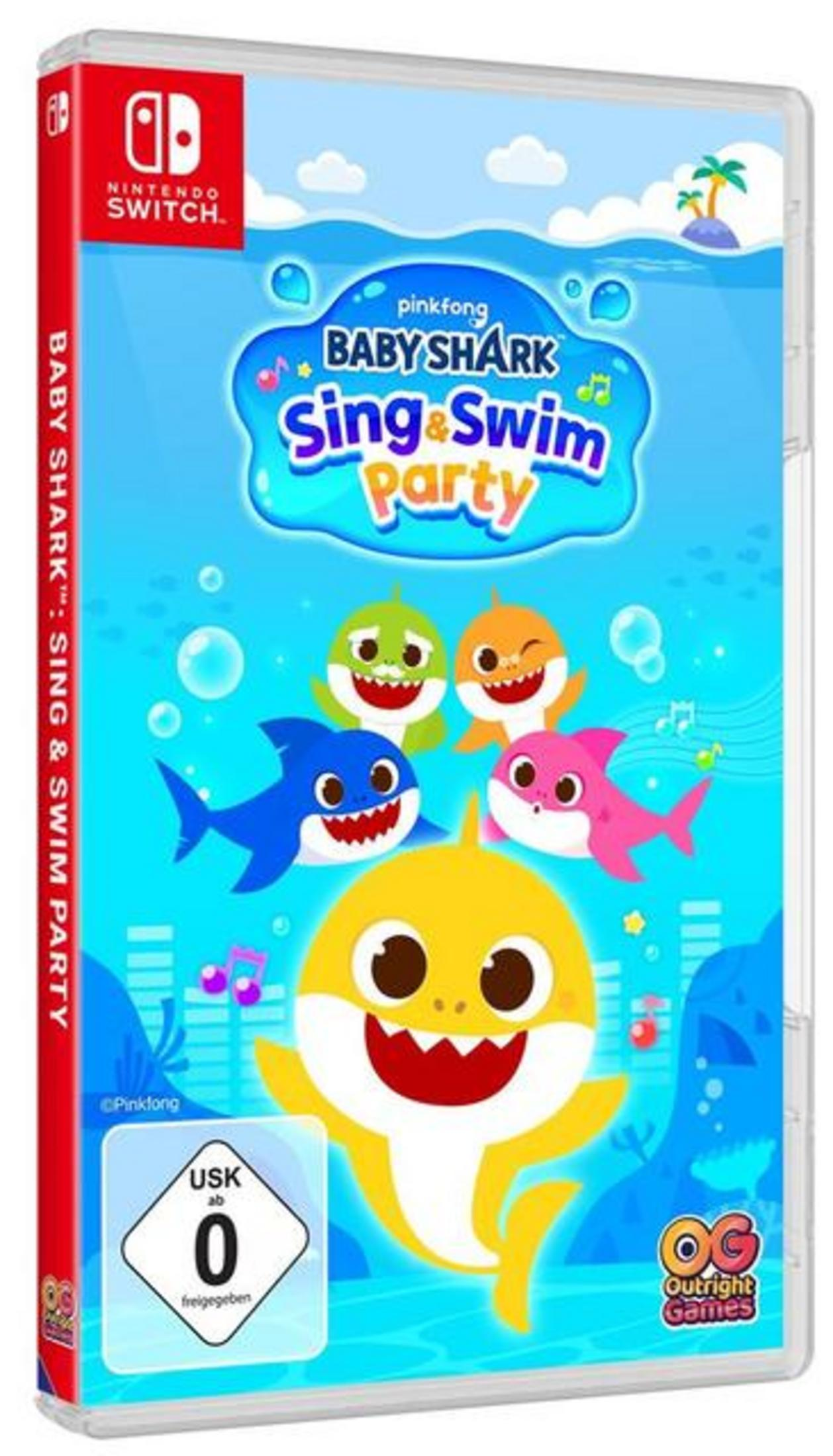 Custodia Nintendo Switch con personaggi di Baby Shark e il titolo Sing & Swim Party.