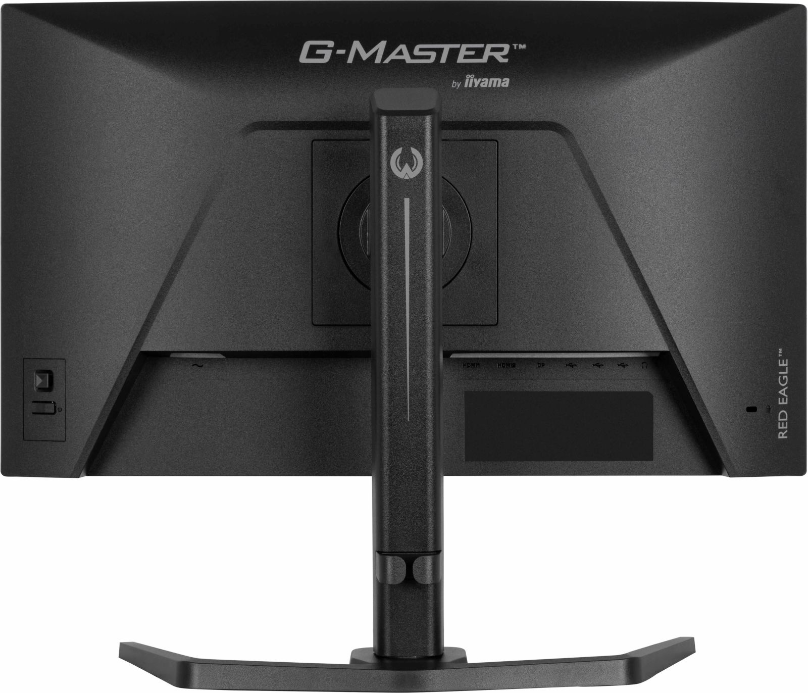 Back of black monitor with stand. G-Master logo at top.