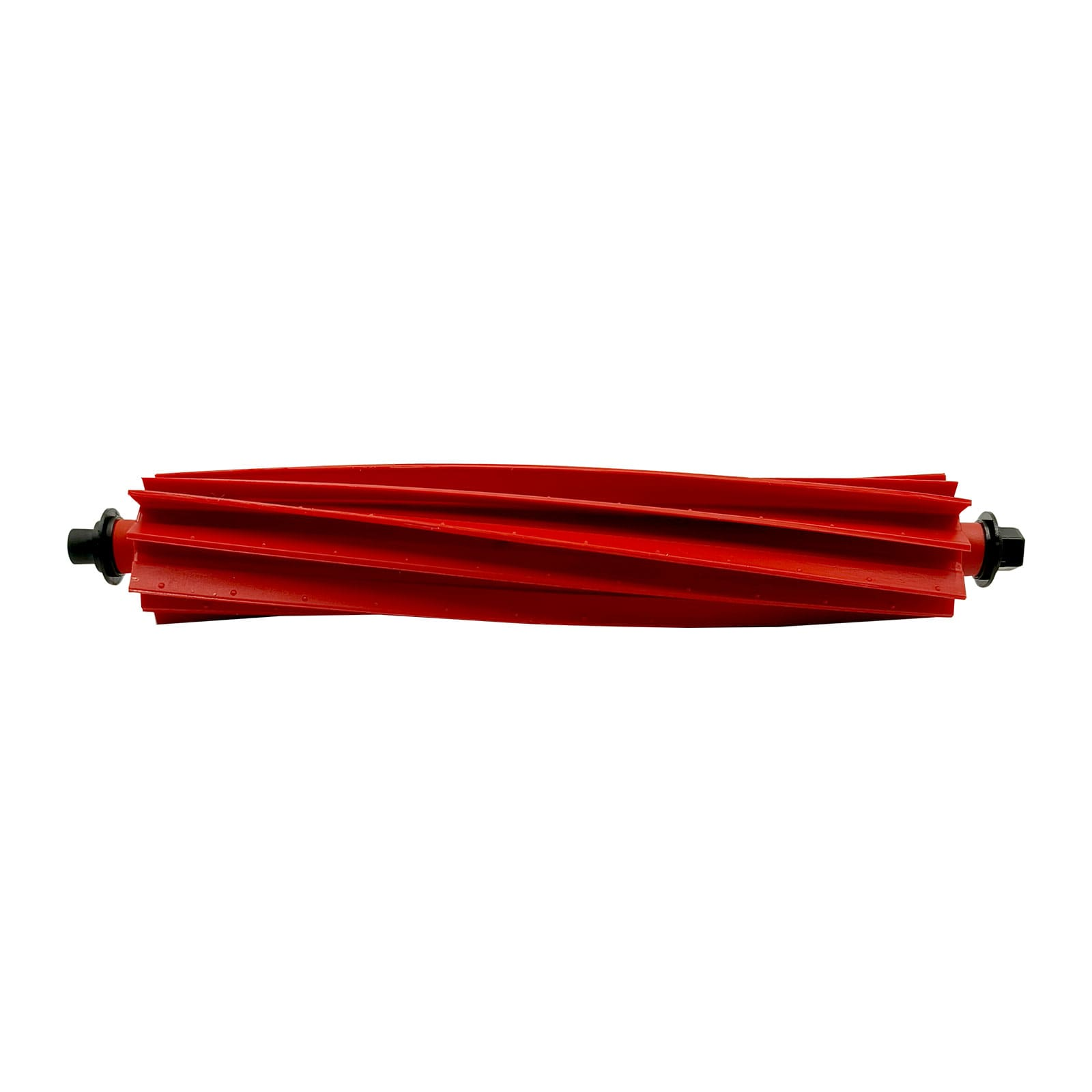 Rote Bürstenrolle mit Lamellen und schwarzen Endkappen.