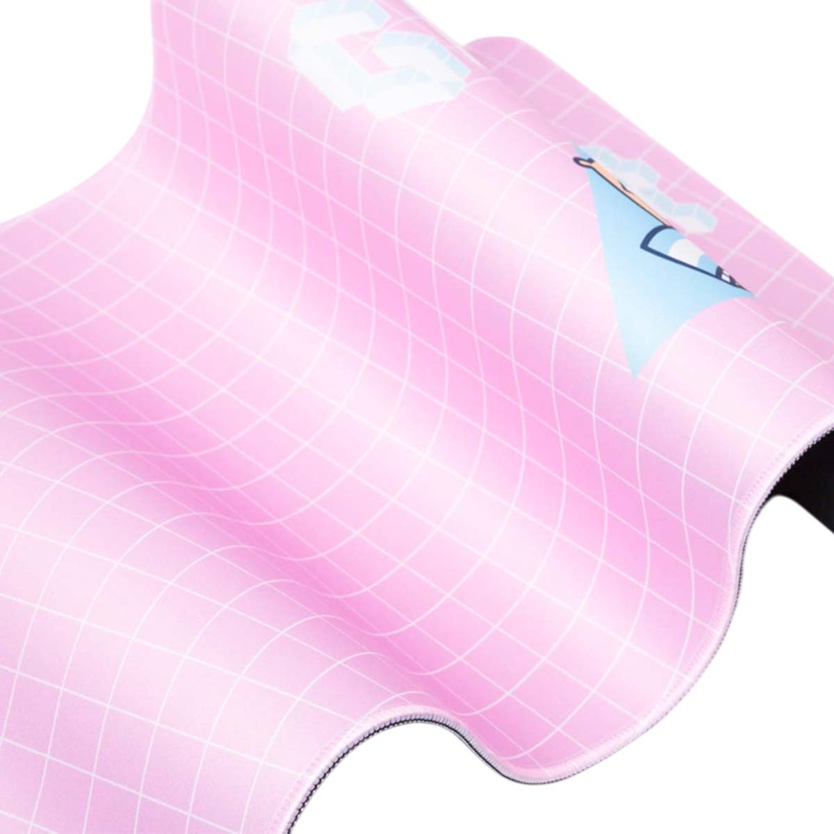 Tapis de souris rose avec grille blanche et design de dessin animé.