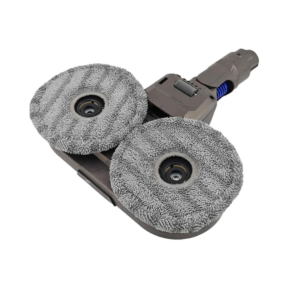 Grauer Wischkopf mit zwei rotierenden Pads und einem Griff.