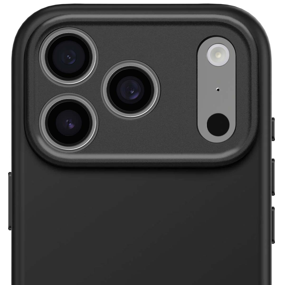Primo piano del retro di uno smartphone nero con tre obiettivi e flash.