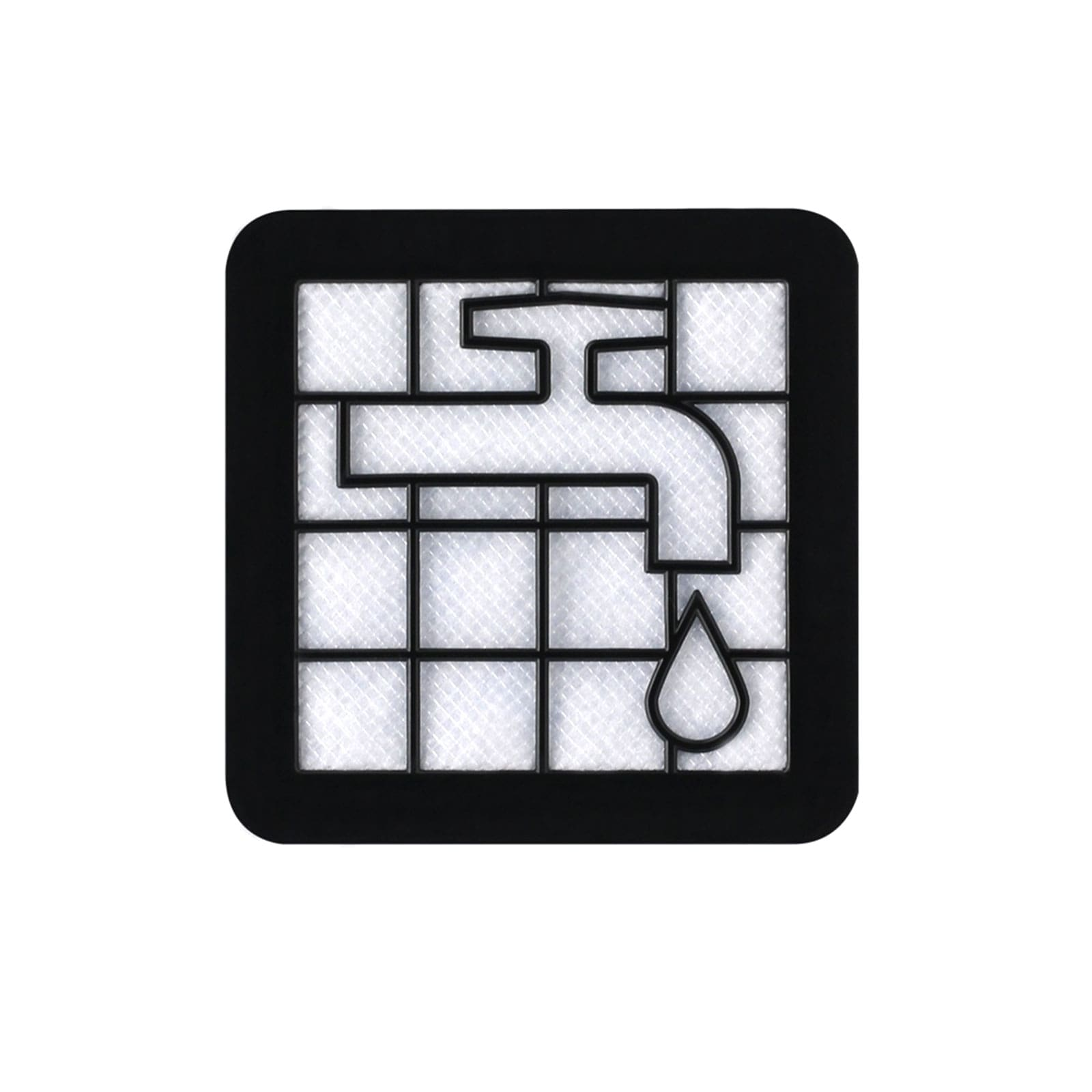 Ein Wasserhahn-Symbol mit Tropfen auf einem Rasterhintergrund.