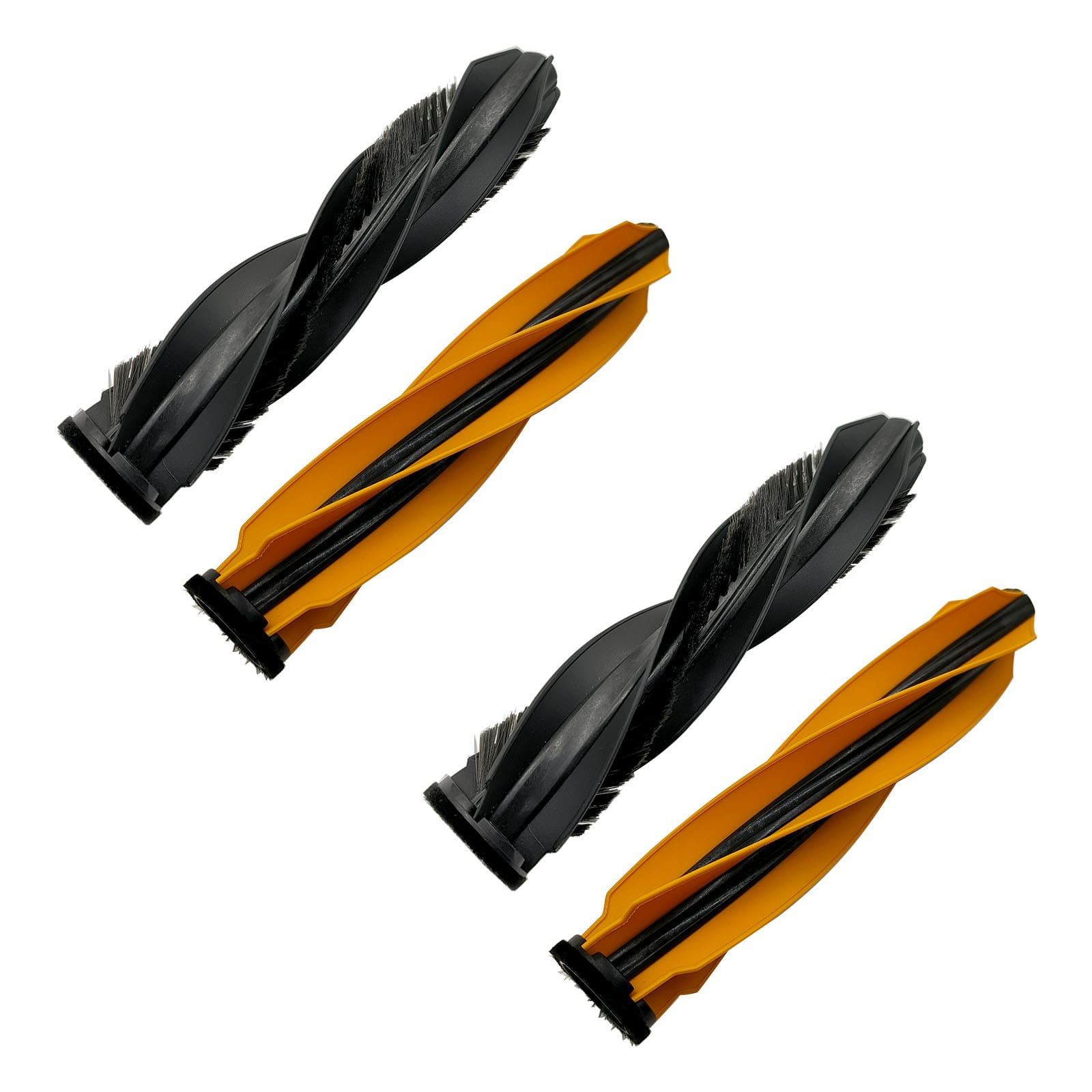 Vier rotierende Bürstenköpfe für Staubsauger, schwarz und orange.