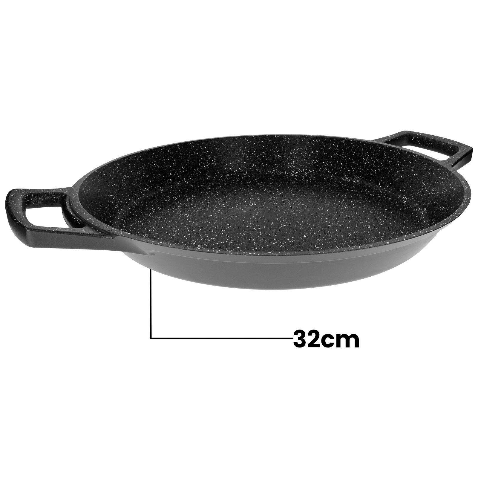 Poêle noire à deux poignées, diamètre 32cm.
