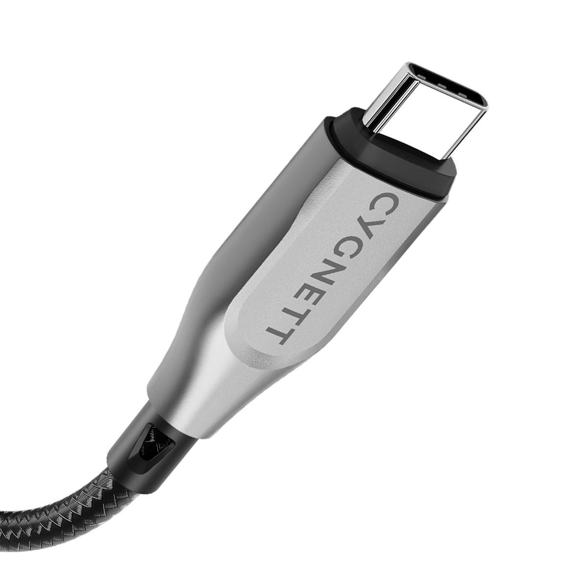 Ein graues USB-C-Kabel mit dem Logo CYGNETT auf dem Stecker.