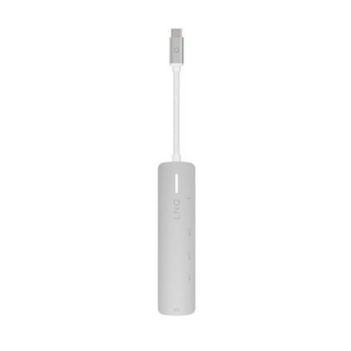 Ein weißer USB-C-Adapter mit einem Kabel und Stecker.