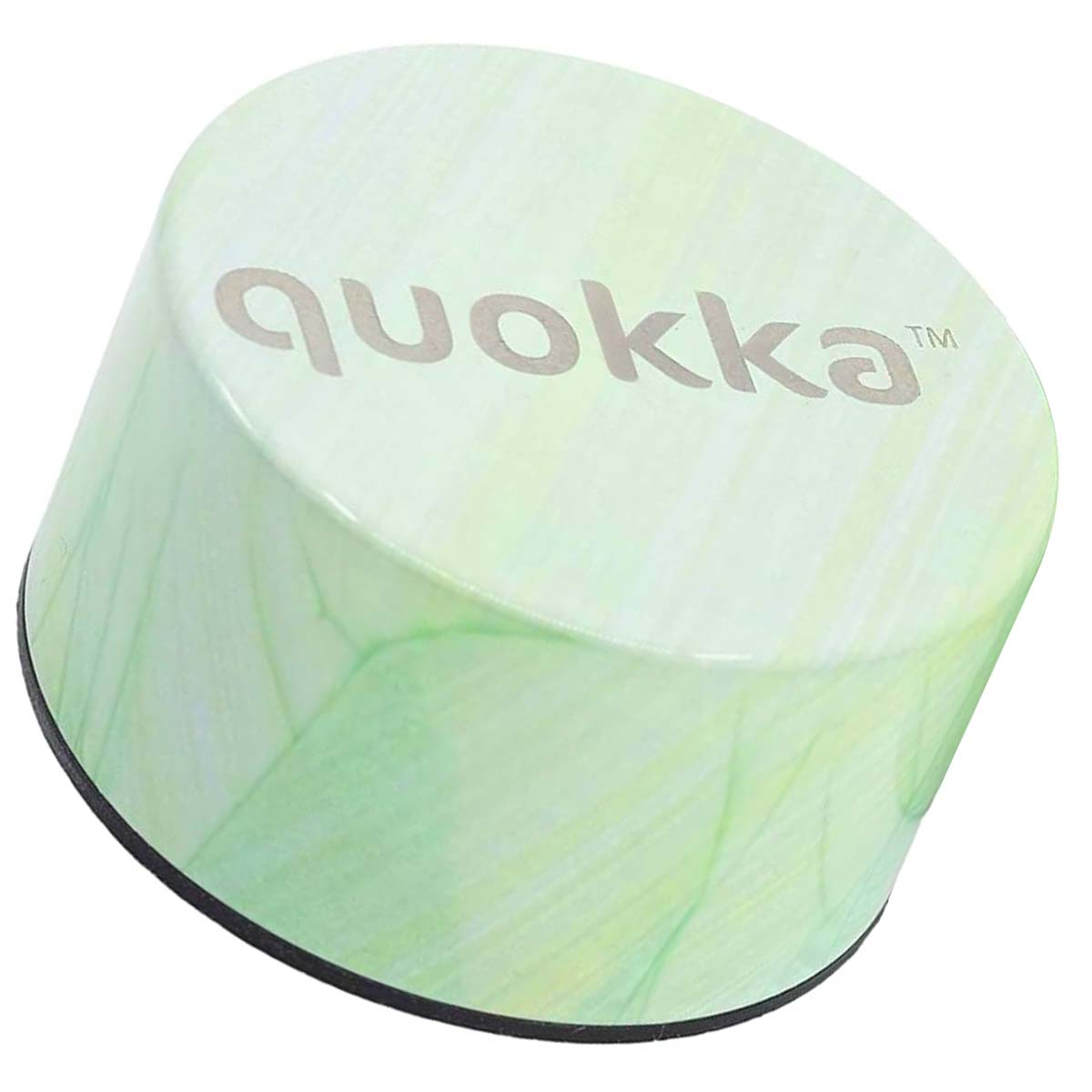 Un contenedor cilíndrico verde con el logo 'quokka'.