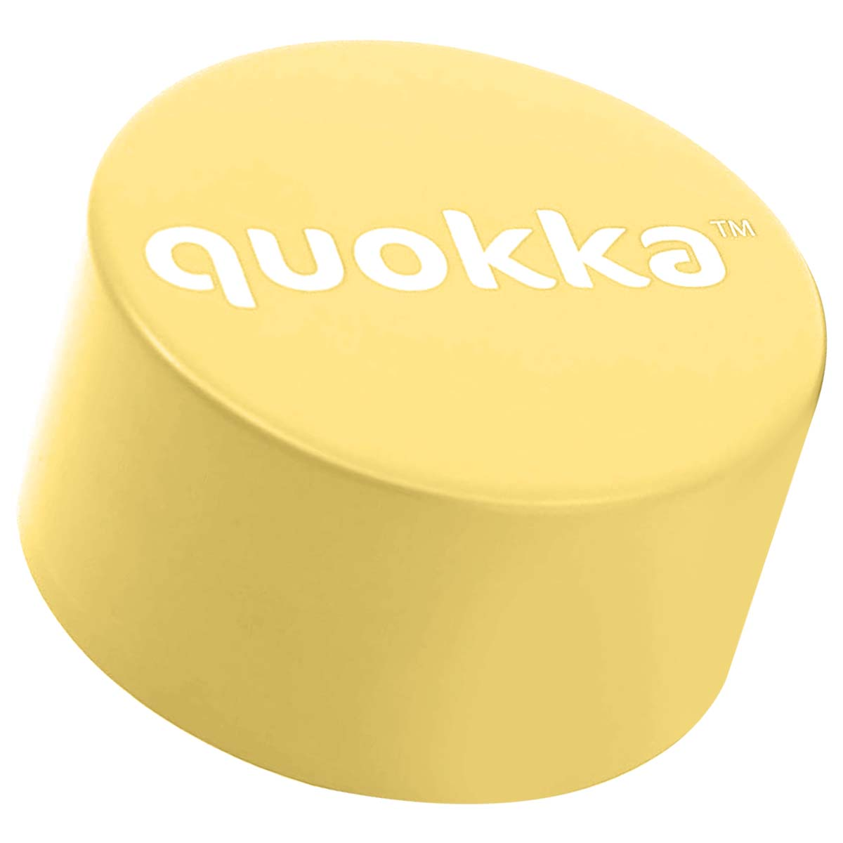 Un oggetto cilindrico giallo con il logo bianco 