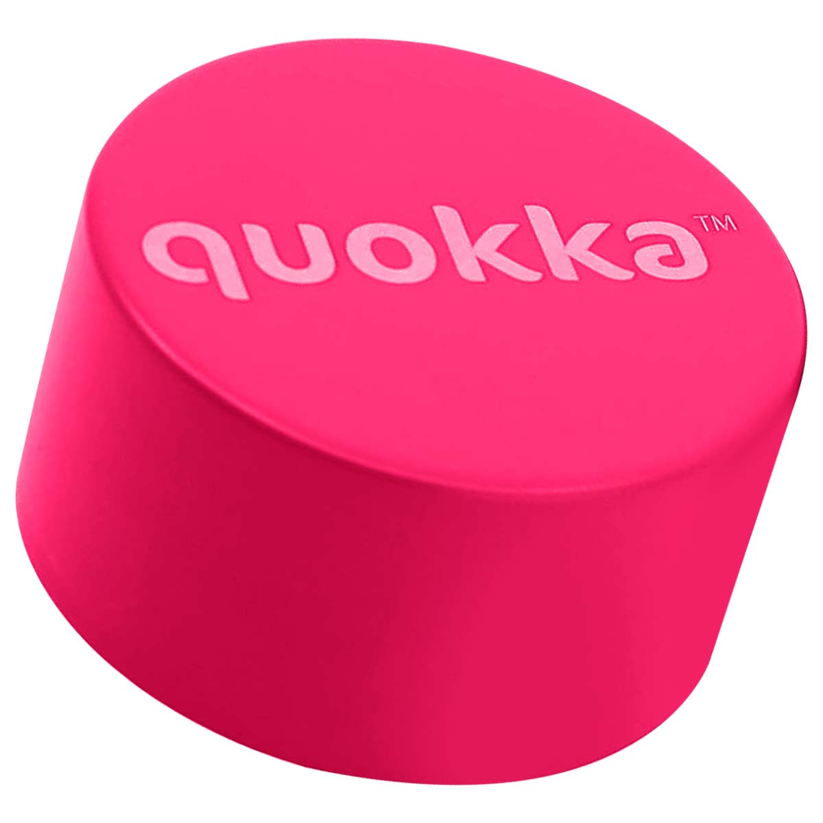 Oggetto cilindrico rosa acceso con logo Quokka.