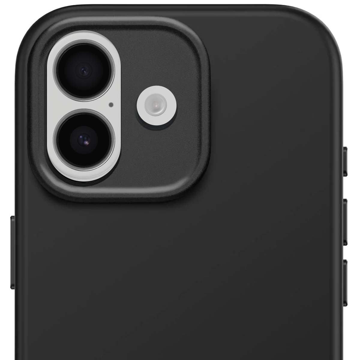 Nahaufnahme des schwarzen Smartphone-Kameramoduls mit zwei Linsen und Blitz.