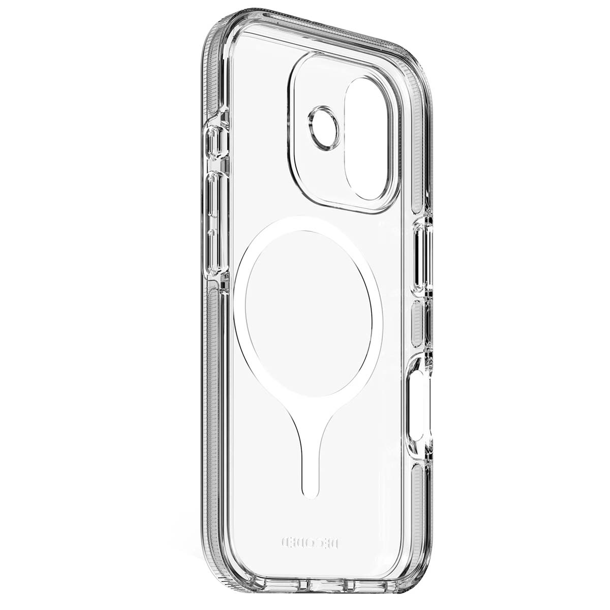 Transparente Hülle mit Kreis für MagSafe und Kameraaussparung.