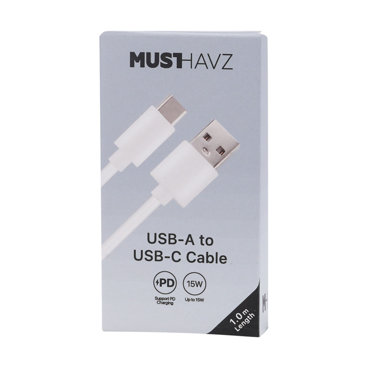 Confezione di un cavo USB-A a USB-C bianco da 1,0 m.