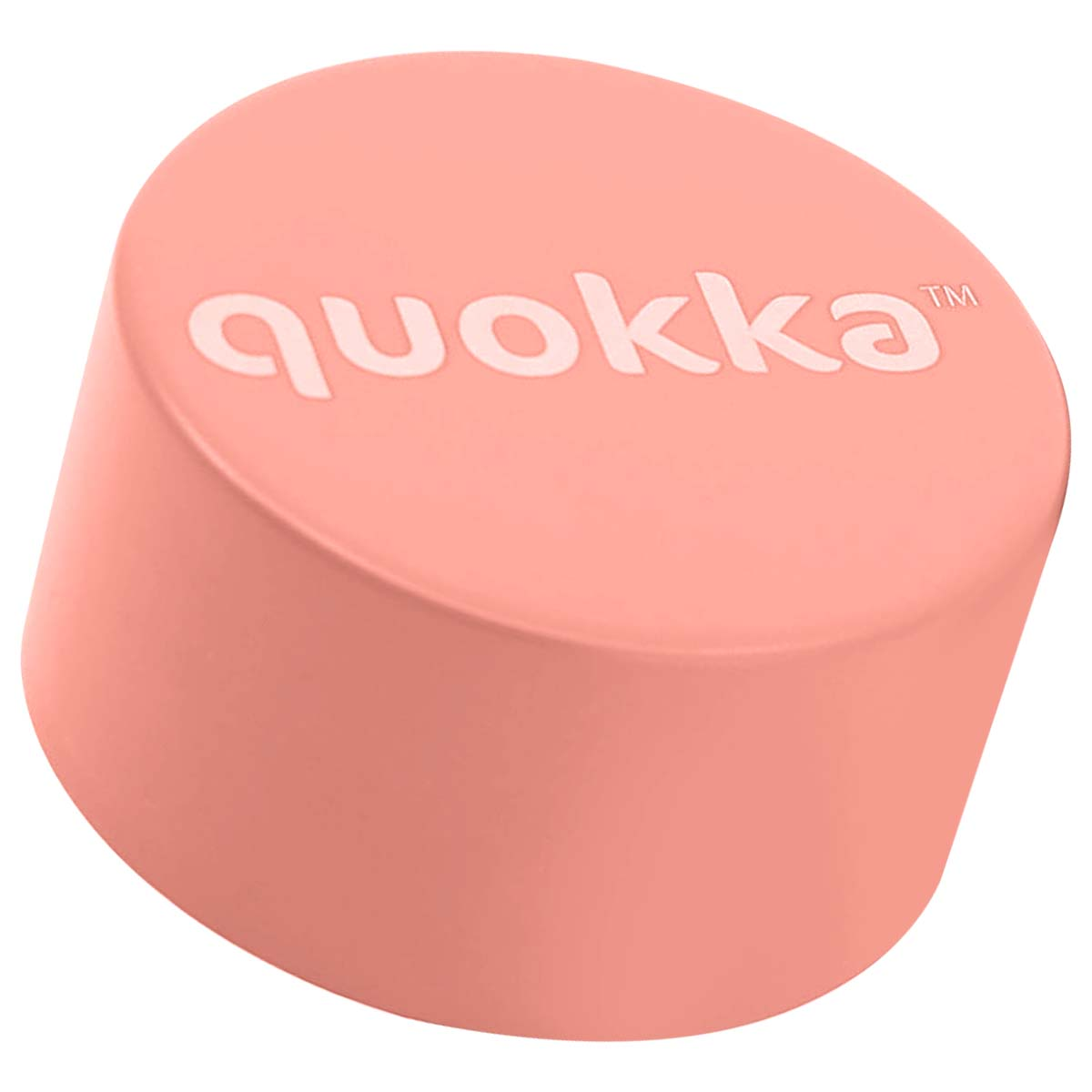 Un cilindro color coral con el logo blanco de Quokka.