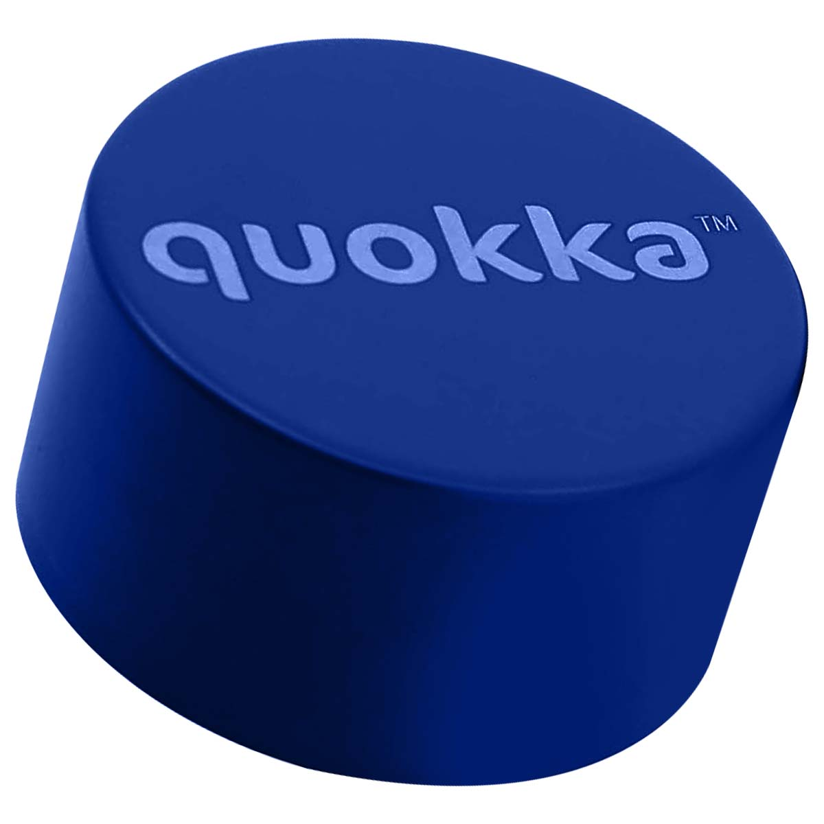 Una tapa azul de Quokka con logo en relieve.