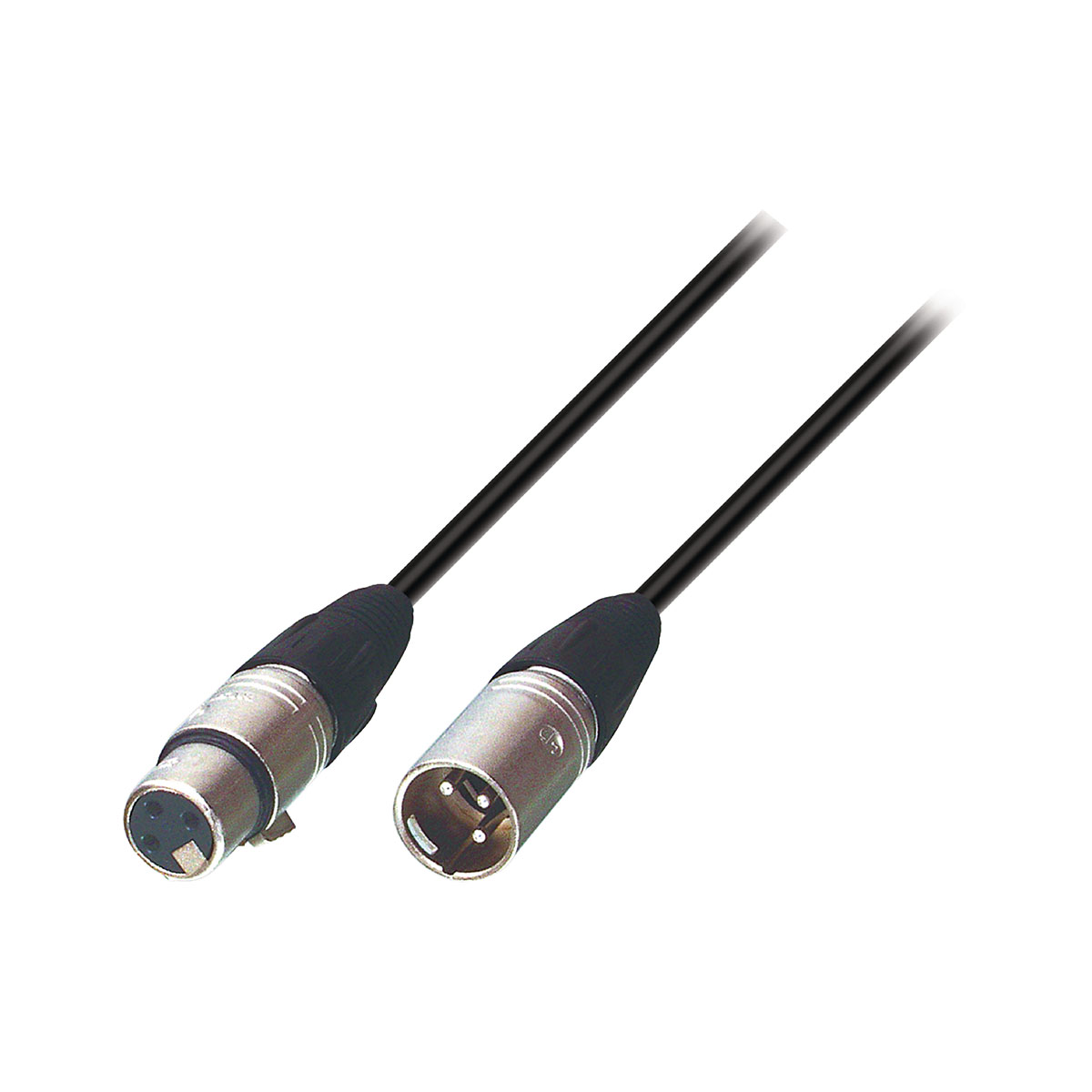 Un cavo audio nero con connettori XLR, uno maschio e uno femmina.
