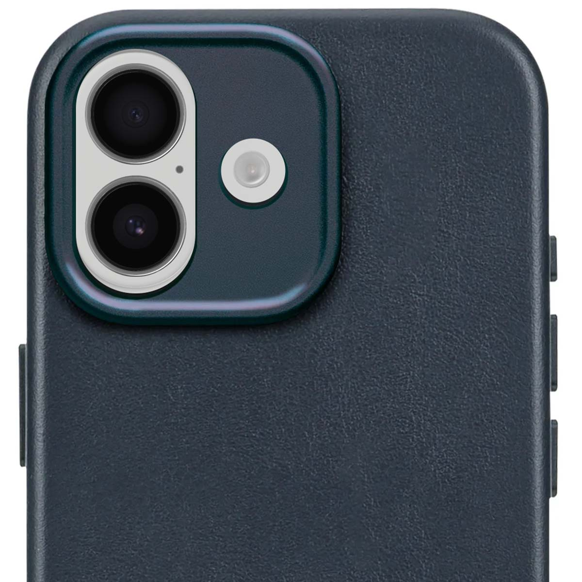 Telefono blu scuro con due fotocamere e flash.