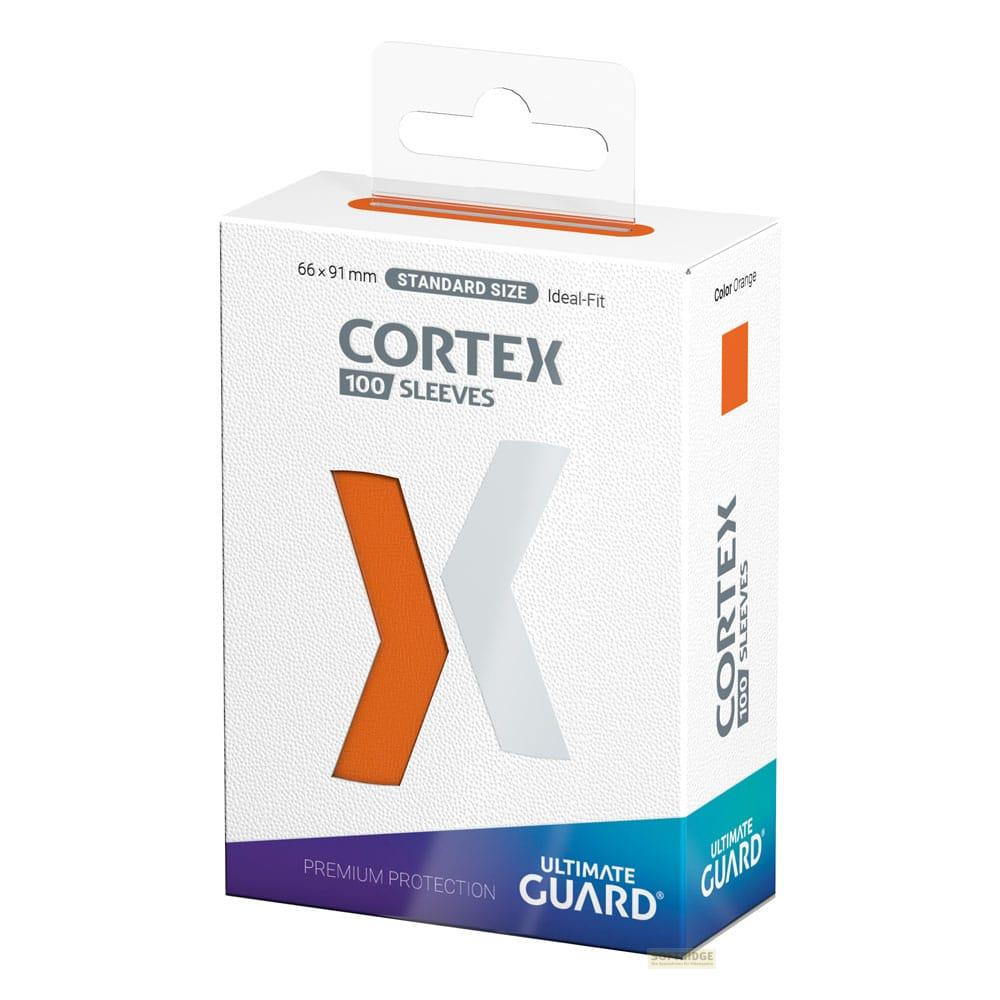 Orange und weiße Schachtel CORTEX 100 Hüllen, Standardgröße, Premium-Schutz.