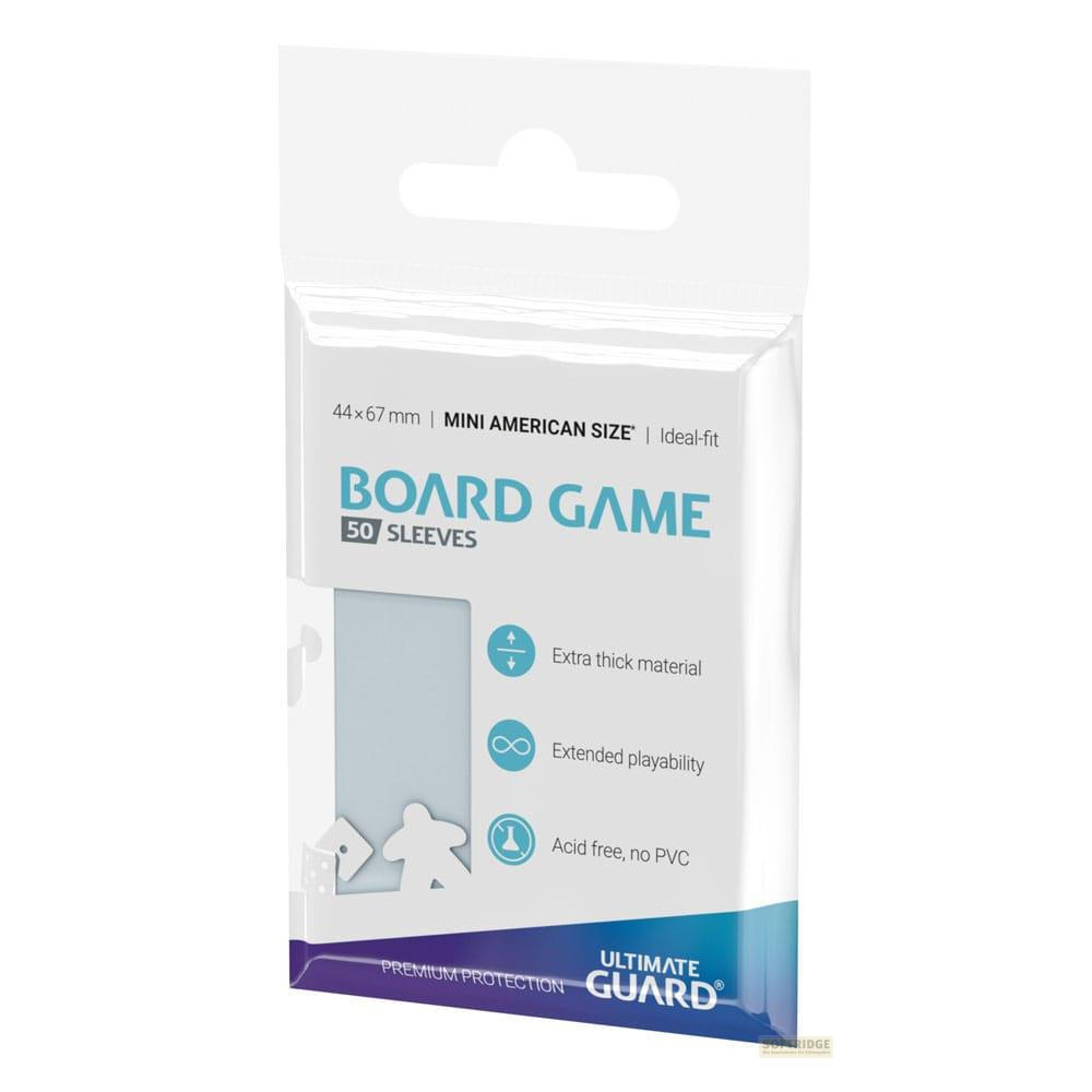 Verpackung mit 50 Kartenhüllen für Brettspiele, 44x67 mm, Mini American Size.